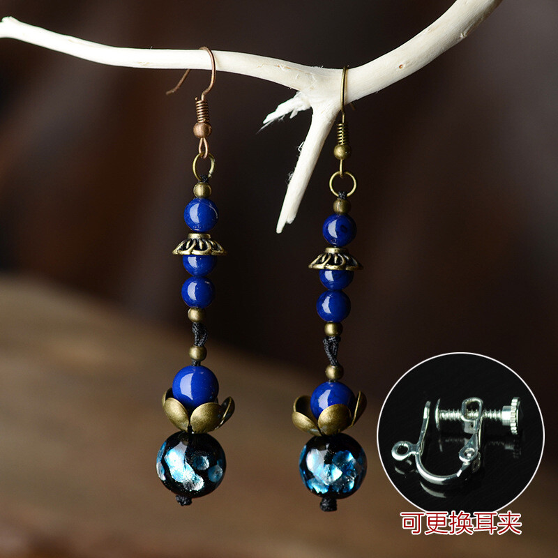 Chinese Coloured Glaze/Stone Flower Tibetan Style Fashion Earbob Earrings
