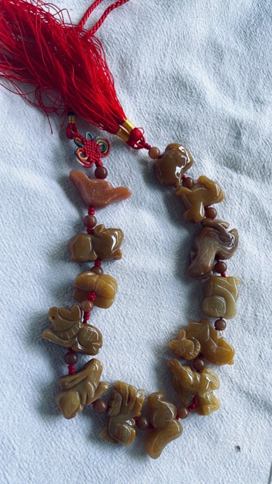 Vintage Chinese Zodiac Jasper Hanging Tassel: 19″ Long