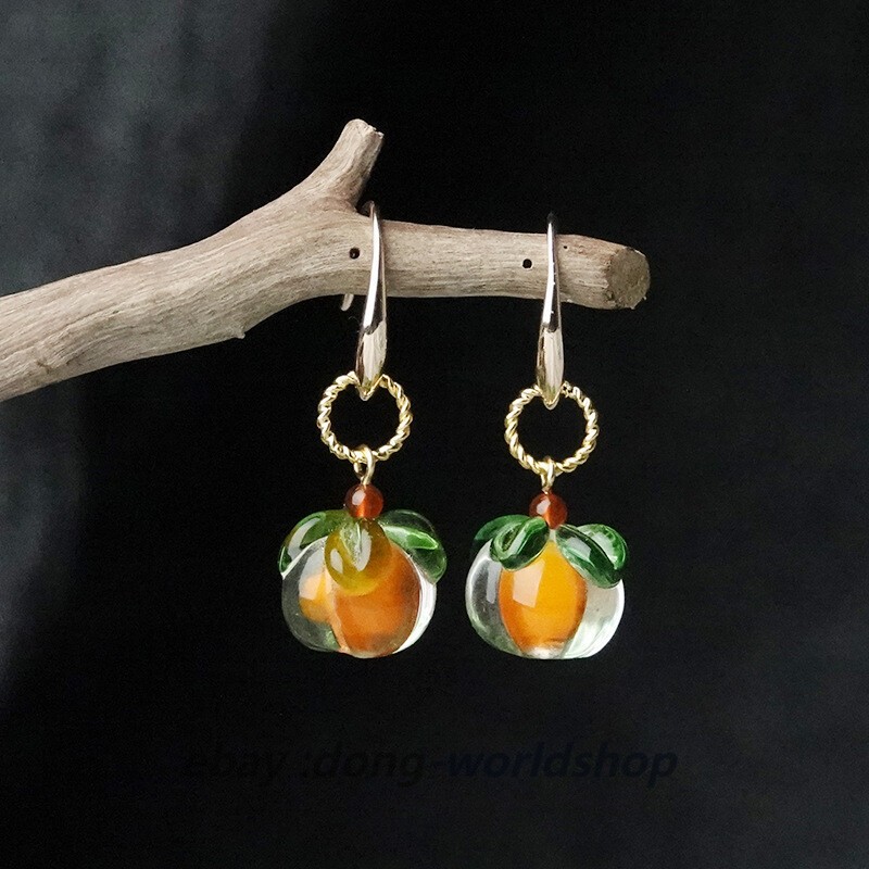 China Agate/Coloured Glaze Gild Persimmon Tibetan Style Fashion Earbob Earrings