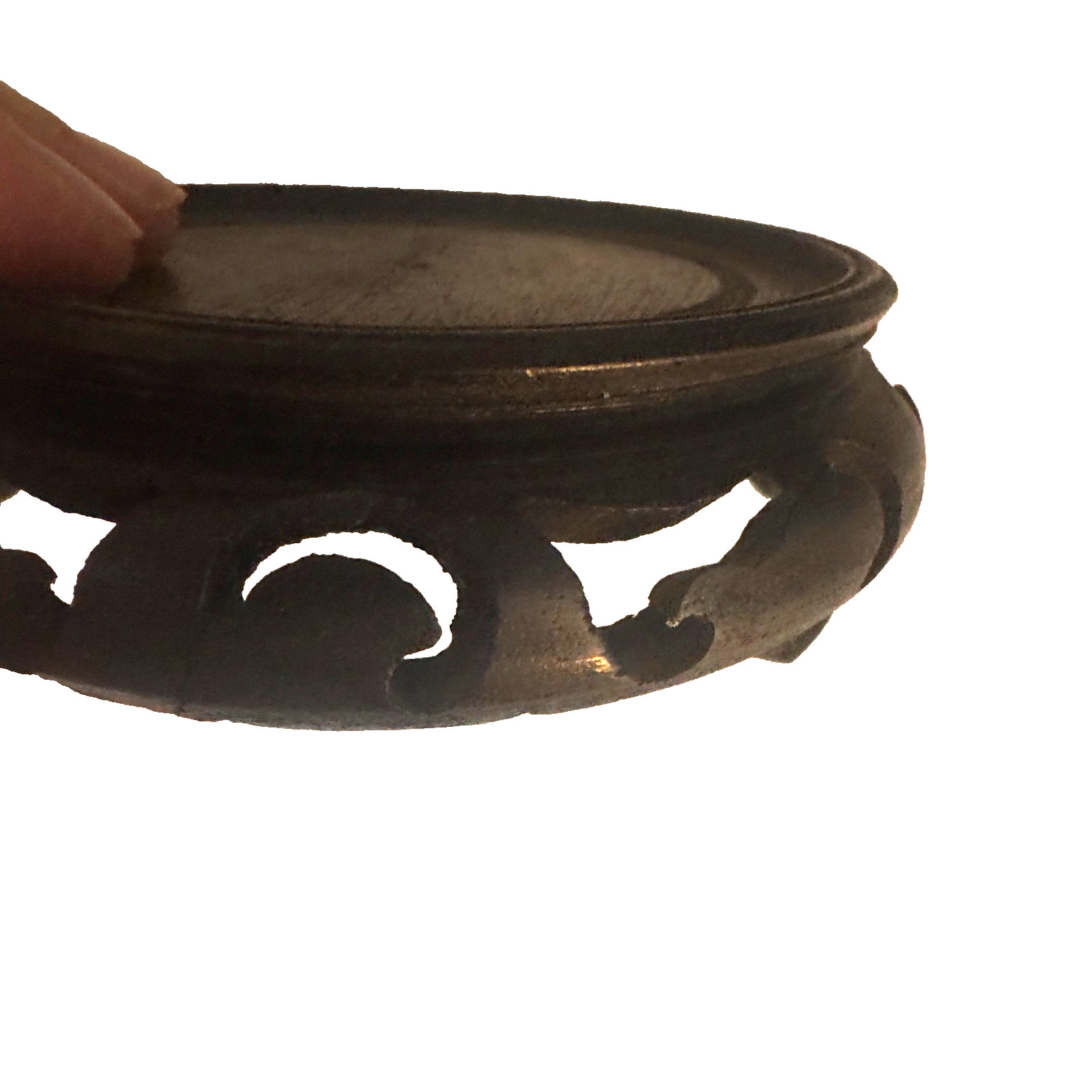 Vintage Chinese Carved Footed Black Hard Wood Display Stand Solid 4″ Hong Kong