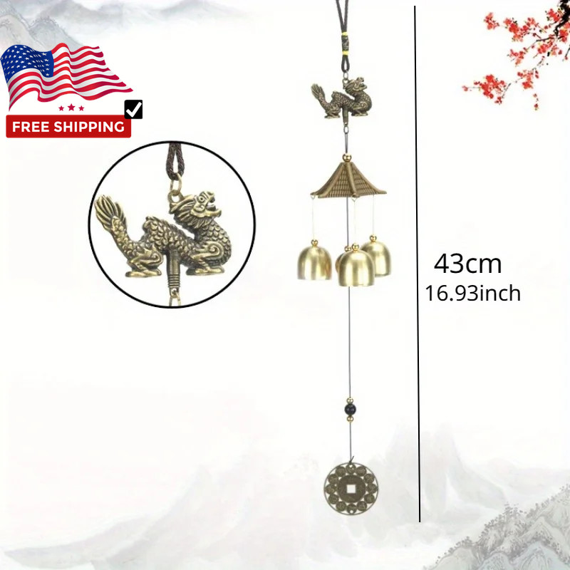 1PC Antique Metal Chinese Dragon Bronze Wind Bell Hanging Feng Shui Shop Doorbel