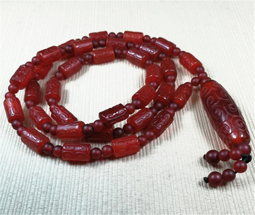 8X12MM Old Tibetan Dzi Bead Agate Amulet Necklace Blessed By Tibetan Lama 28″