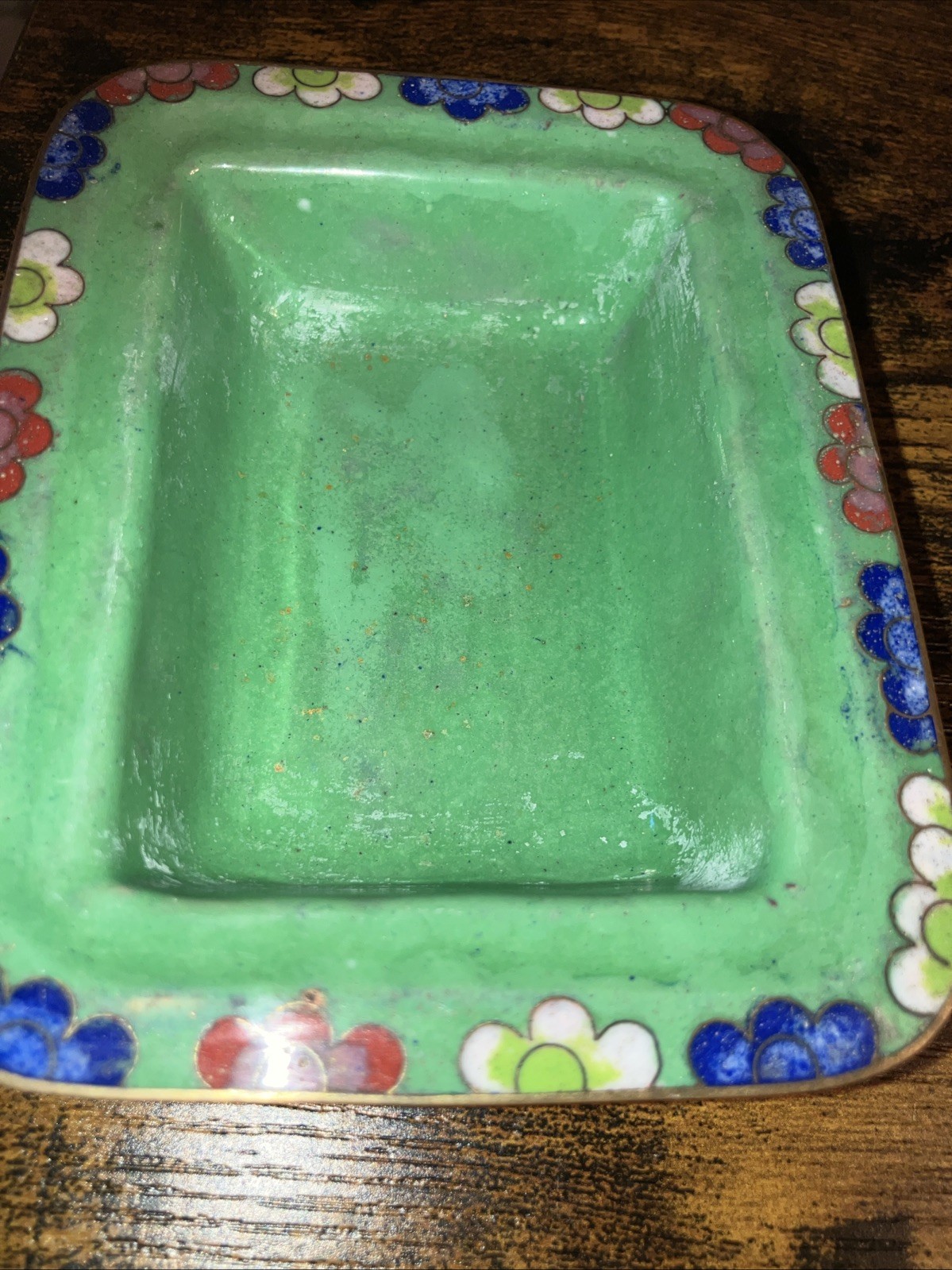Vintage Chinese Cloisonne Enamel Brass Metal trinket or cache Box w/Lid 3.5×4.5