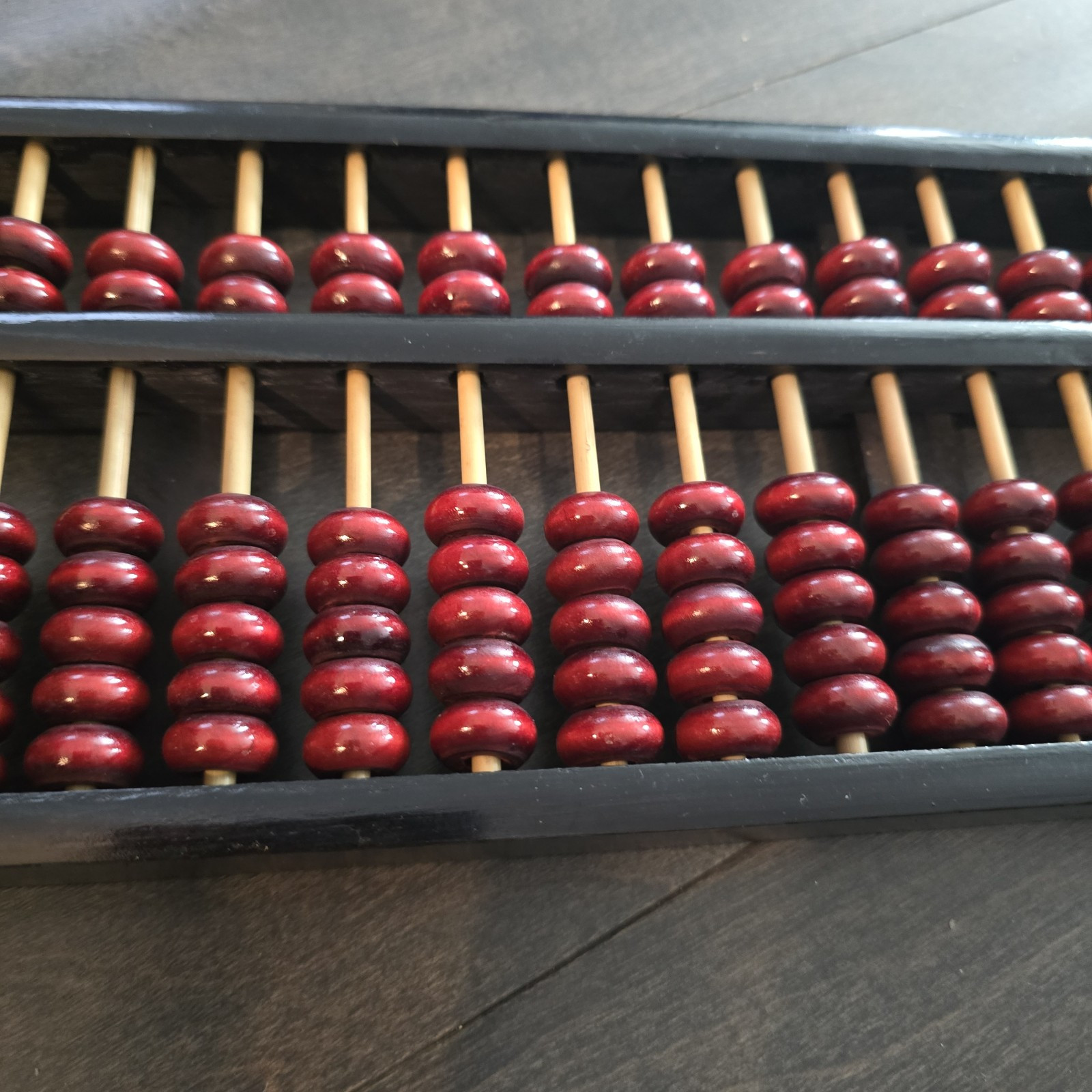 Original Vintage Chinese Wood Abacus Brass Book 13 Rows 91 Beads Huanghuali Rose