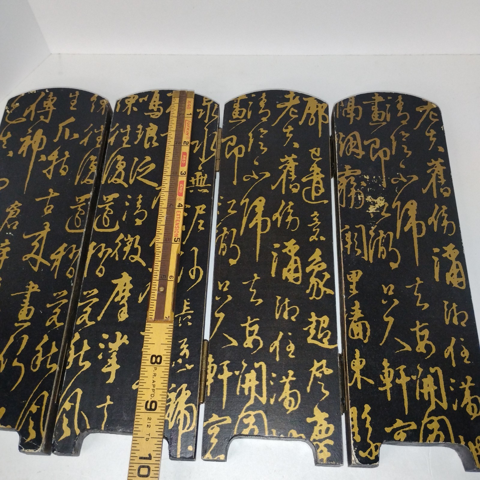 Vintage Chinese Folding Table Top Screen Handpainted 4 Panel 2 Sided Wooden