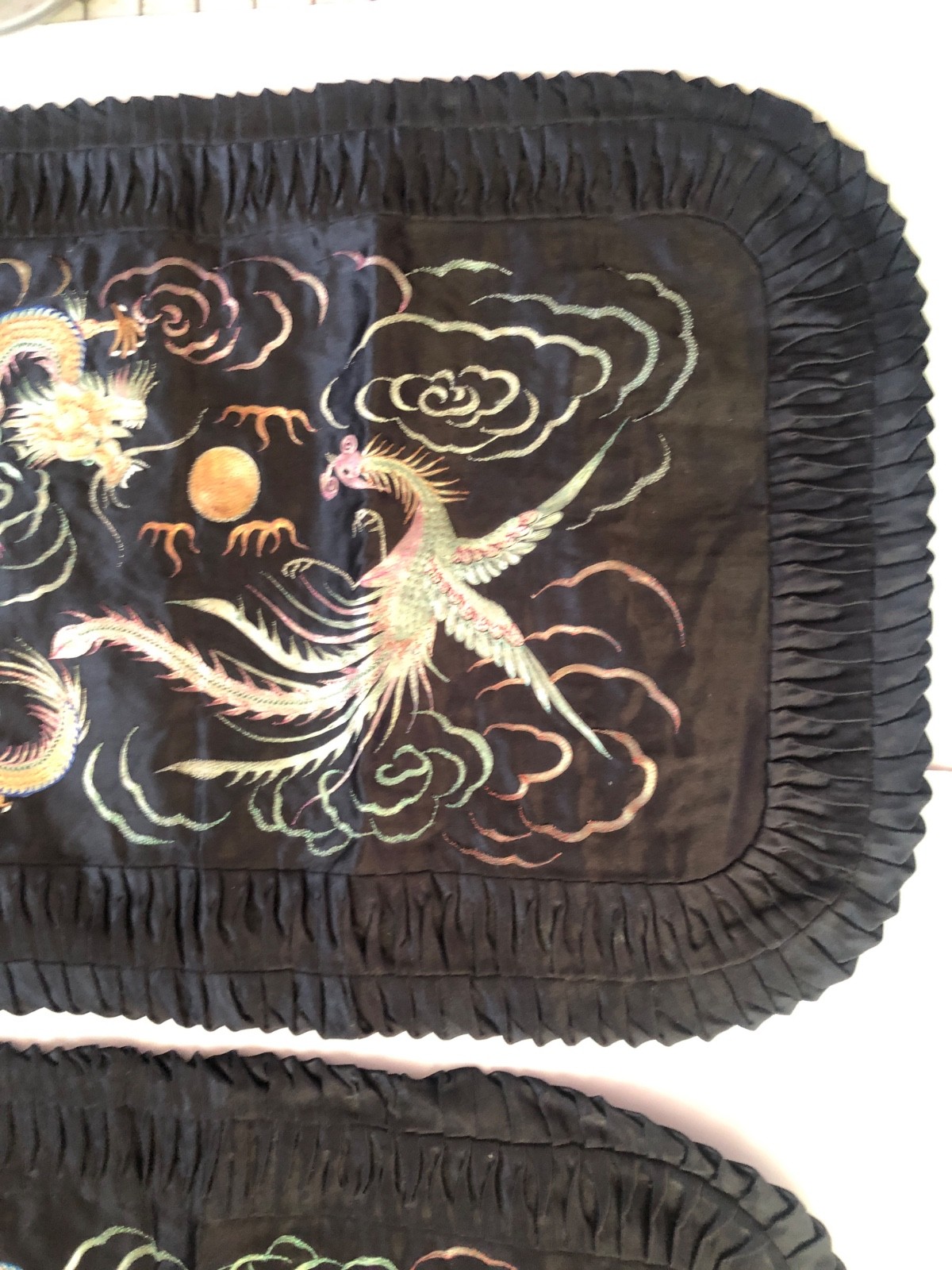 VINTAGE CHINESE SILK EMBROIDERED PILLOW SHAMS SET OF 2