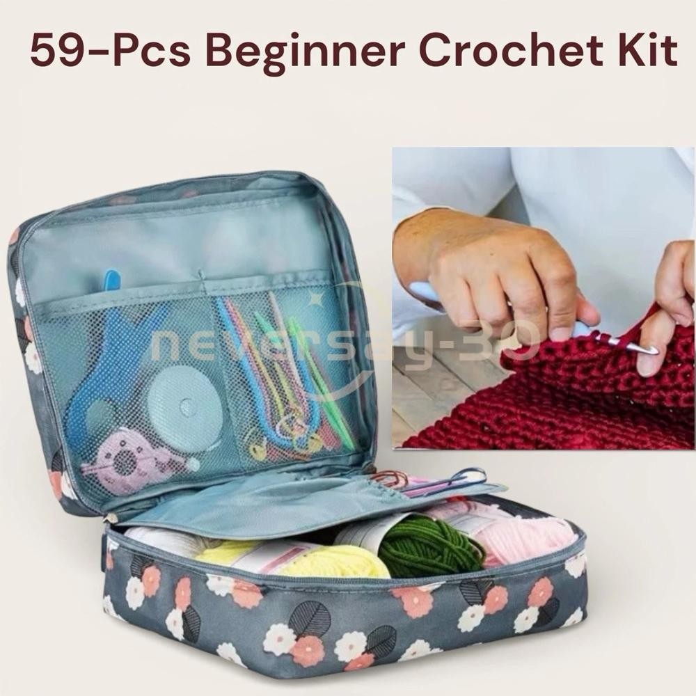NEW 59-Piece Complete Crochet Kit Starter Beginners Kids W/ Yarn Knitting Tools