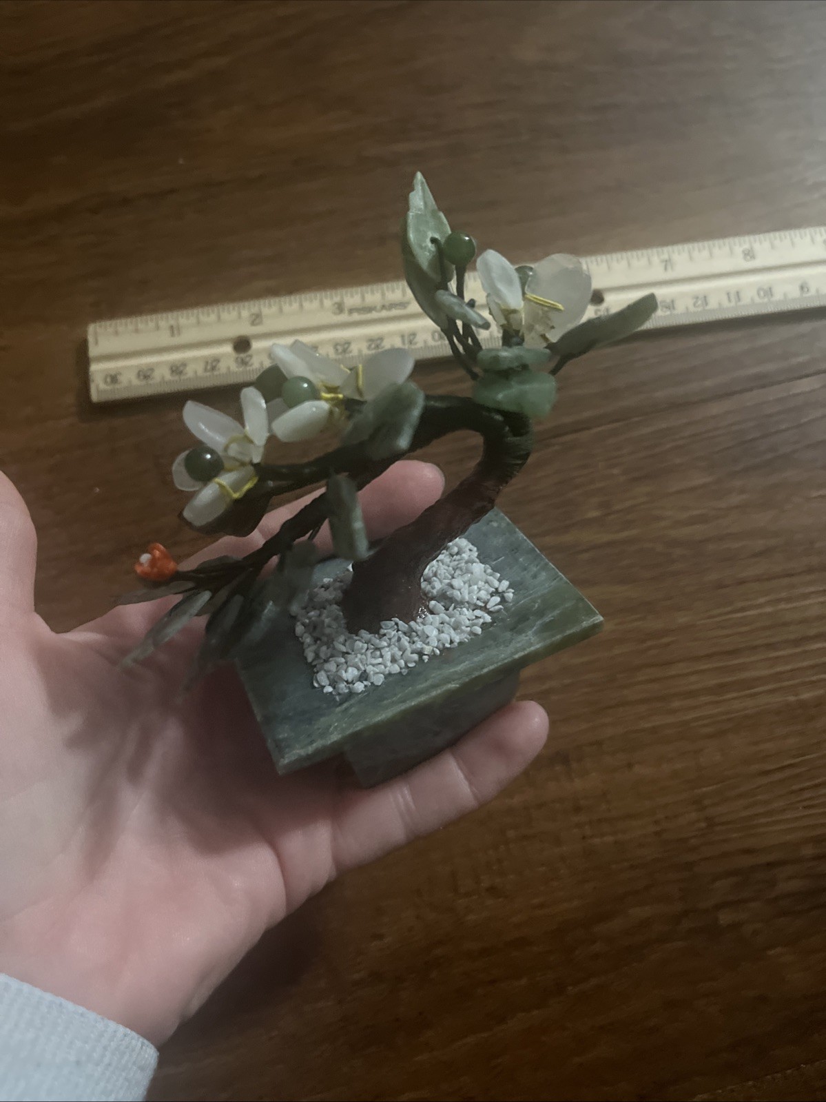 Vintage Chinese Small Jade Quartz Bonsai Tree Sculpture Figurine Decor