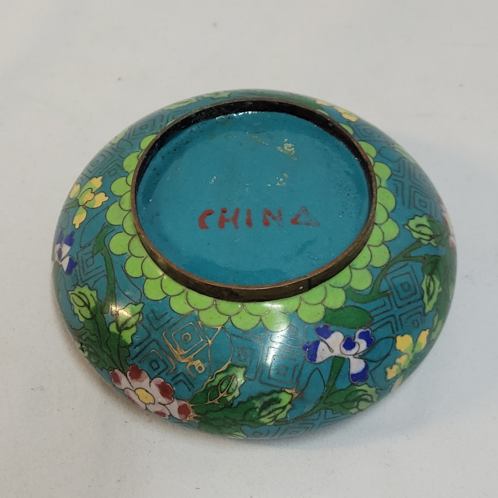 Lot of 2 Chinese Cloisonné Flip-Top Ashtray Colorful Floral Design