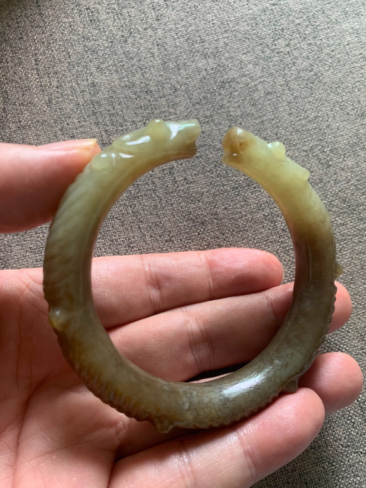 Wonderful Pure Chinese Natural HeTian Old Jade Hand Carved *2Dragons* Bangle
