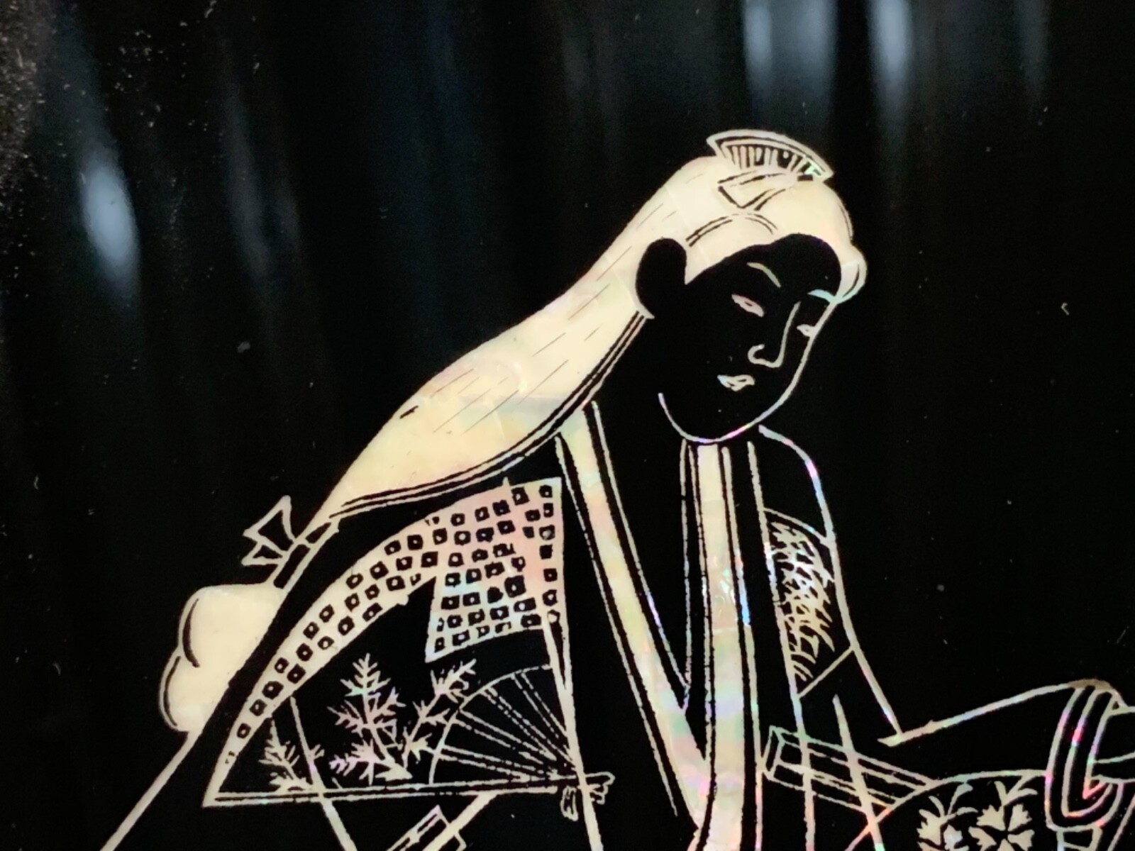 Vintage Inlaid Mother of Peal Woman Reading Japanese Lacquer Plaque Art Framed