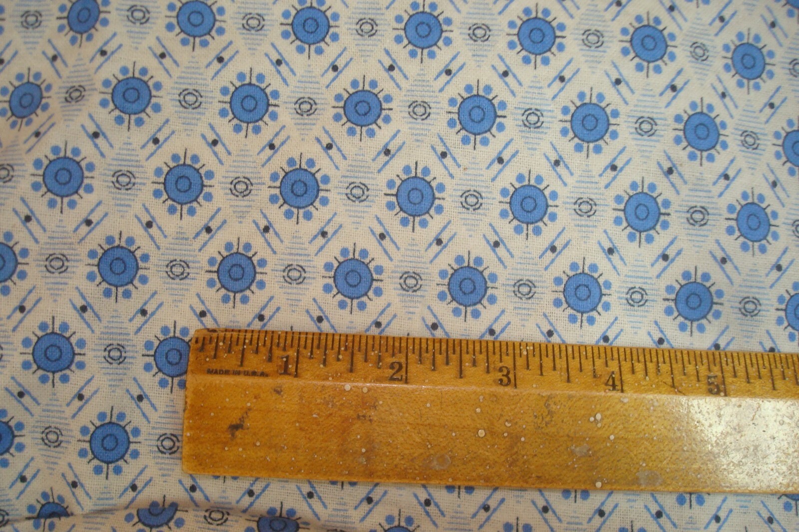 Vtg 2.36 yds Cotton FABRIC Old time Retro Quilt Craft Blue 43″ x85″ BTP