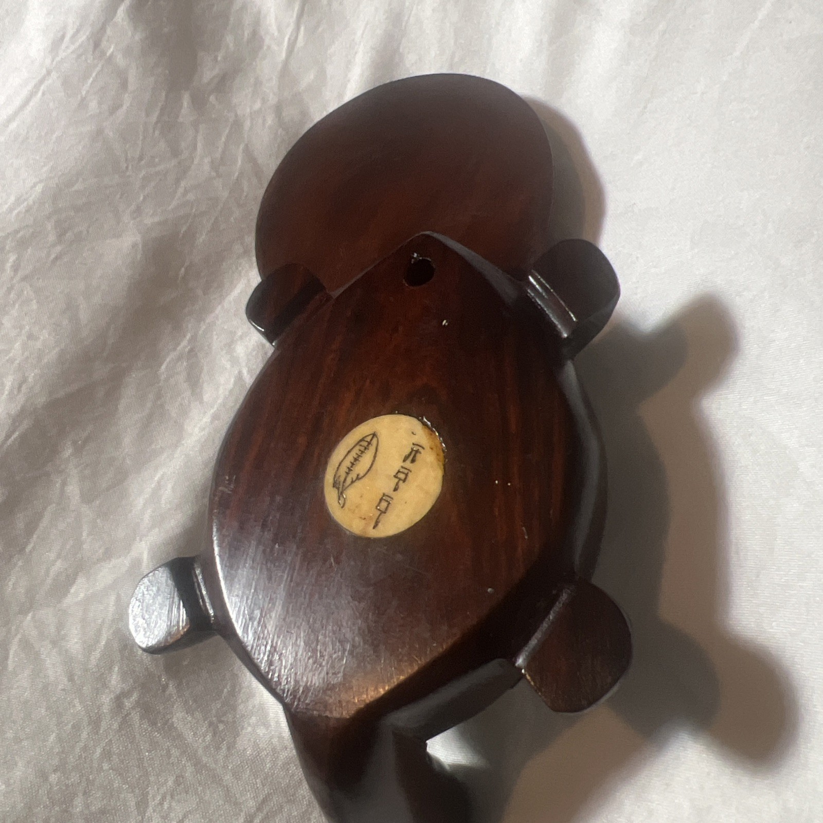 Vintage Carved Wood Turtle with Inlaid Chinese Zodiac Signs Opens to Compass