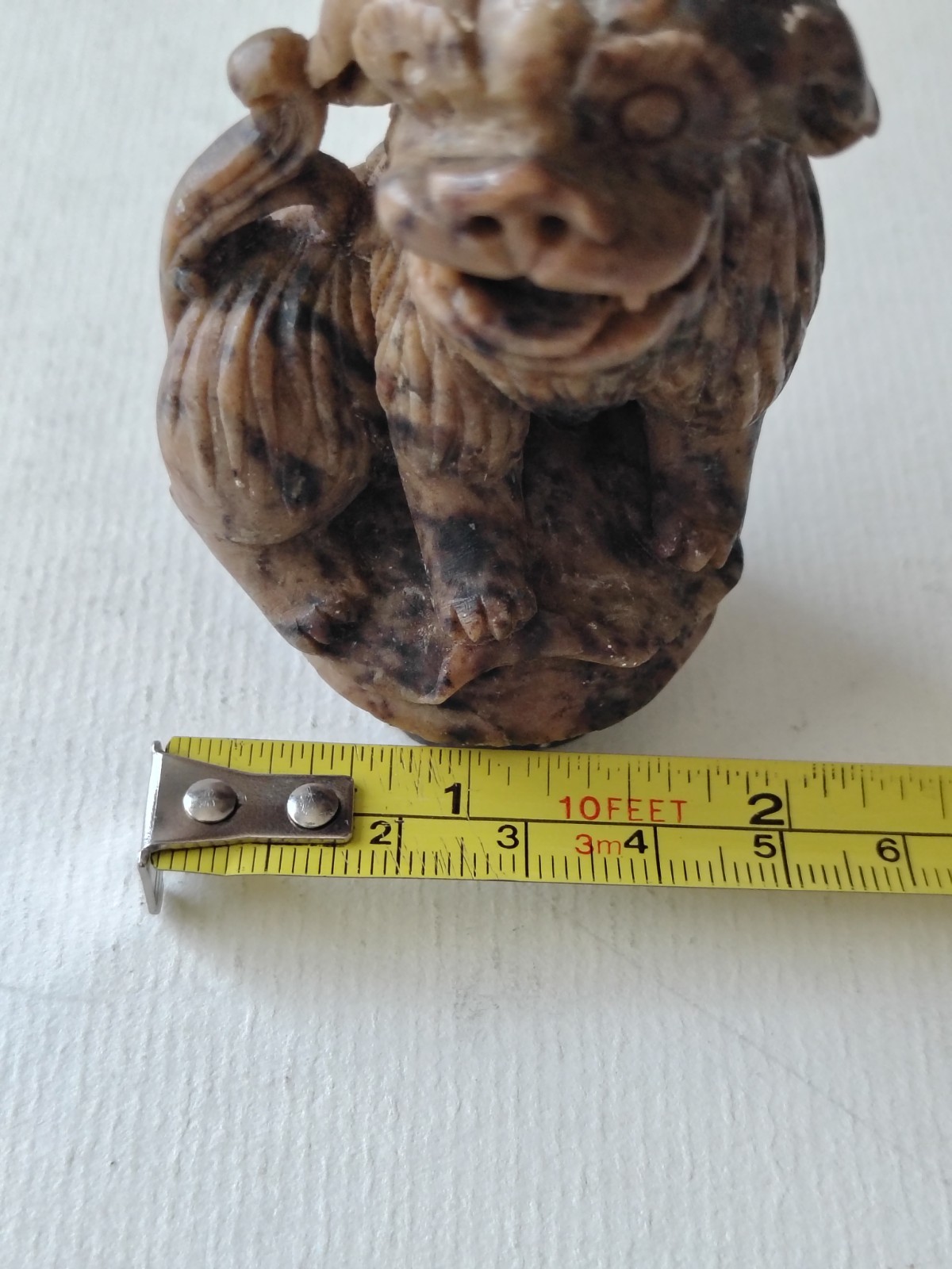 Vintage Chinese Hand Carved Soapstone Incense Burner Top Foo Dog 3″ Figurine