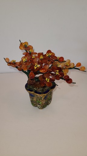 Chinese Gem Stone Art Bonsai Tree Carnelian Cherry Tree Cloisinae Pot 5″x5″