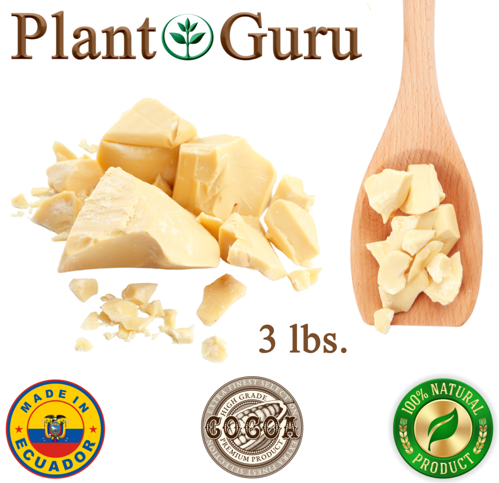 Raw Cocoa Butter 3 lbs 100% Pure Natural Unrefined Organic FOOD GRADE Cacao Bulk