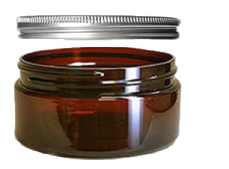 8oz Amber PET Cosmetic Jar Wide Mouth w/ Aluminum Lid + Spatula