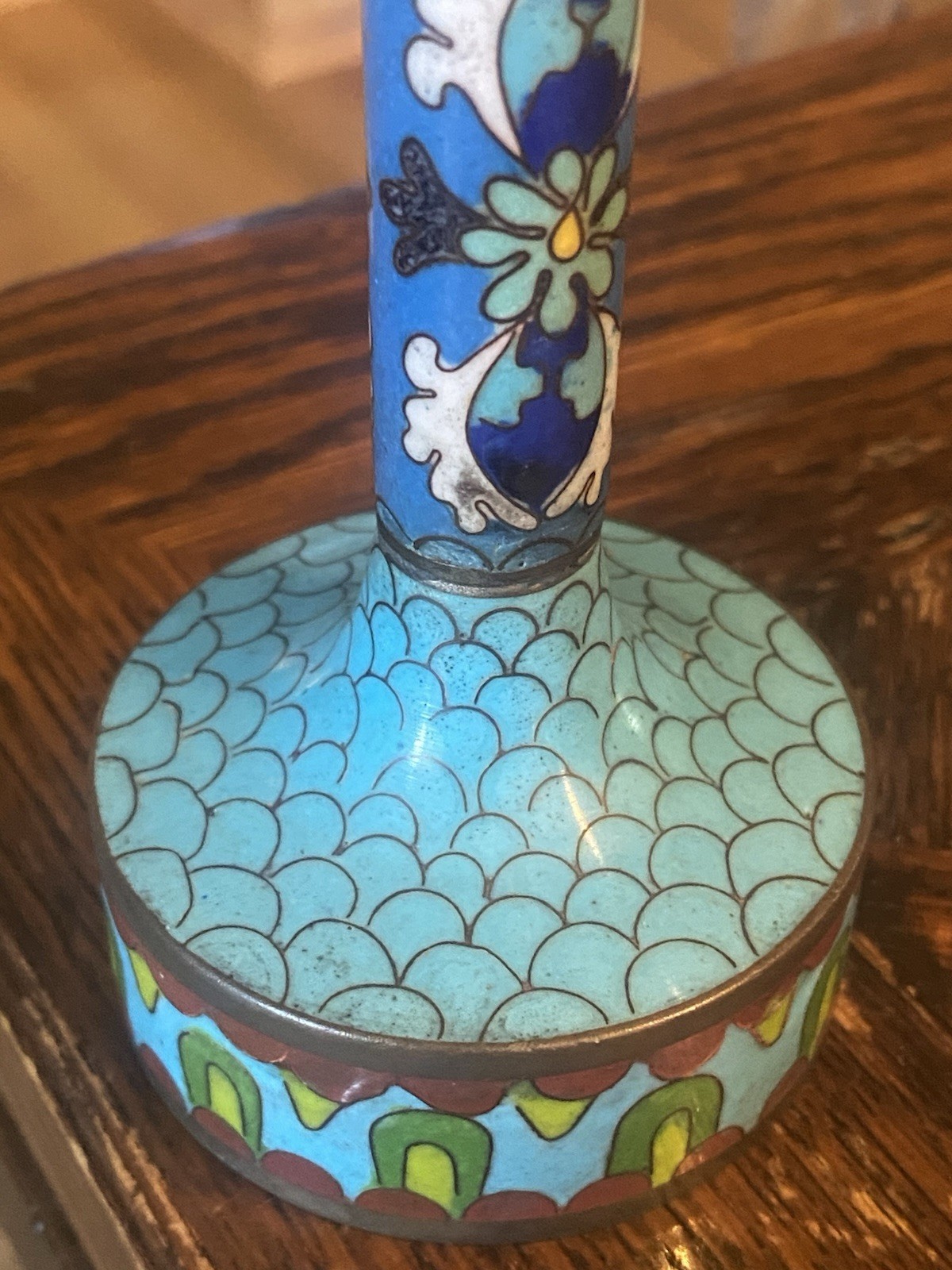 Vintage Chinese Cloisonné Oil LAMP Base Asia Enamel Art