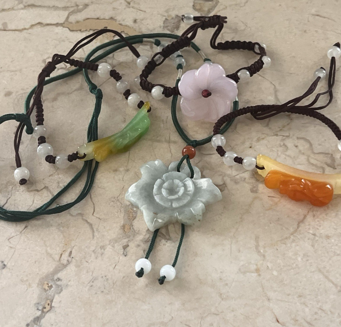 Multi Colored Jade String Bracelets & Necklace adjustable Lot Flowers