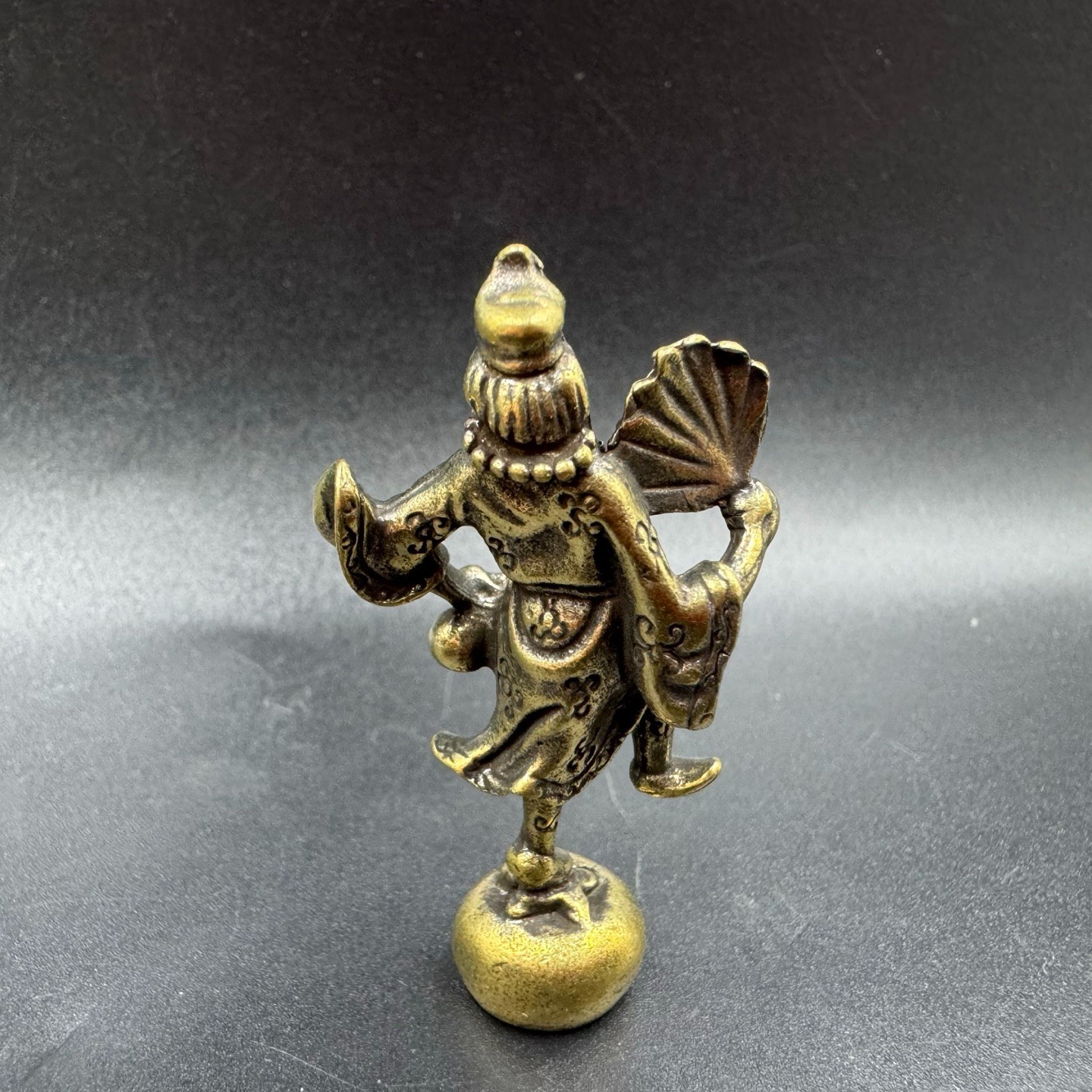 Vintage Brass Ji Gong Buddha Mini Statue Mad Monk Feng Shui Wealth Desk Ornament