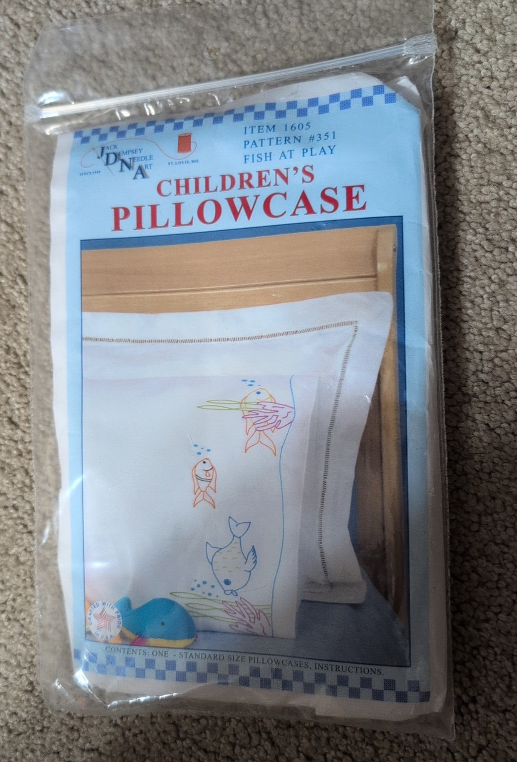 Jack Dempsey Needle Art Childrens Pillowcase kit Item 1605 #351 Fish at Play NOS