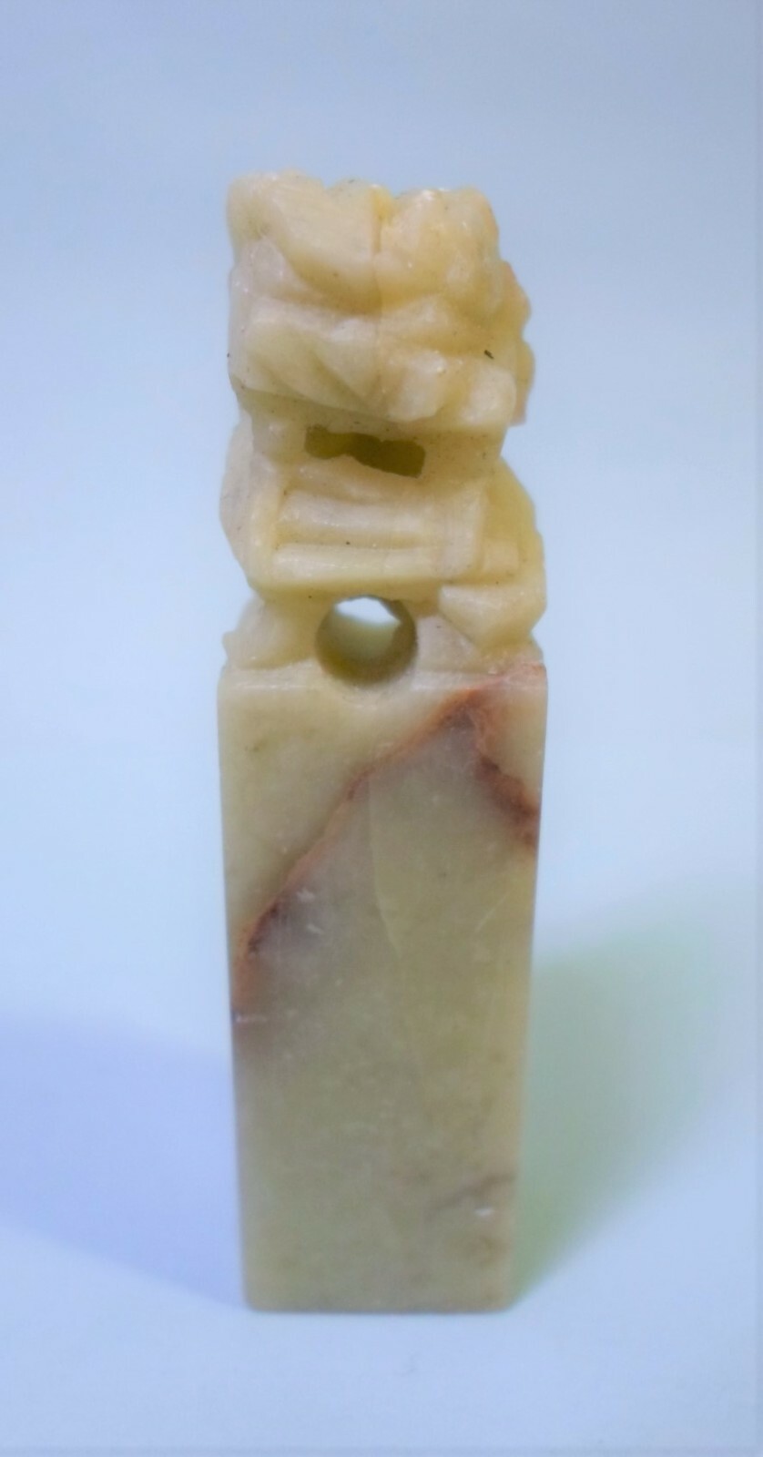 Vintage CARVED STONE CHOP with FOO DOG / LION TOP Small 2.25″ Size Unmarked Seal