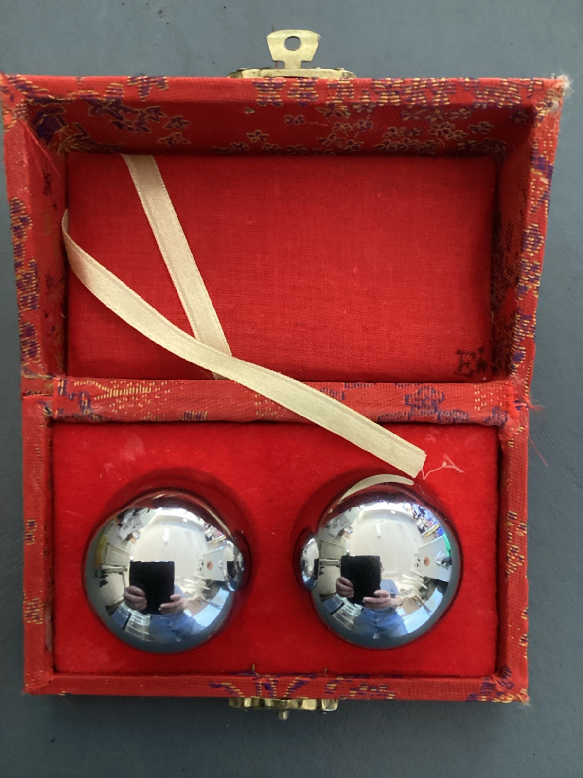 Vtg Set of Chinese Stress Relief Chiming Silver Boading Balls
