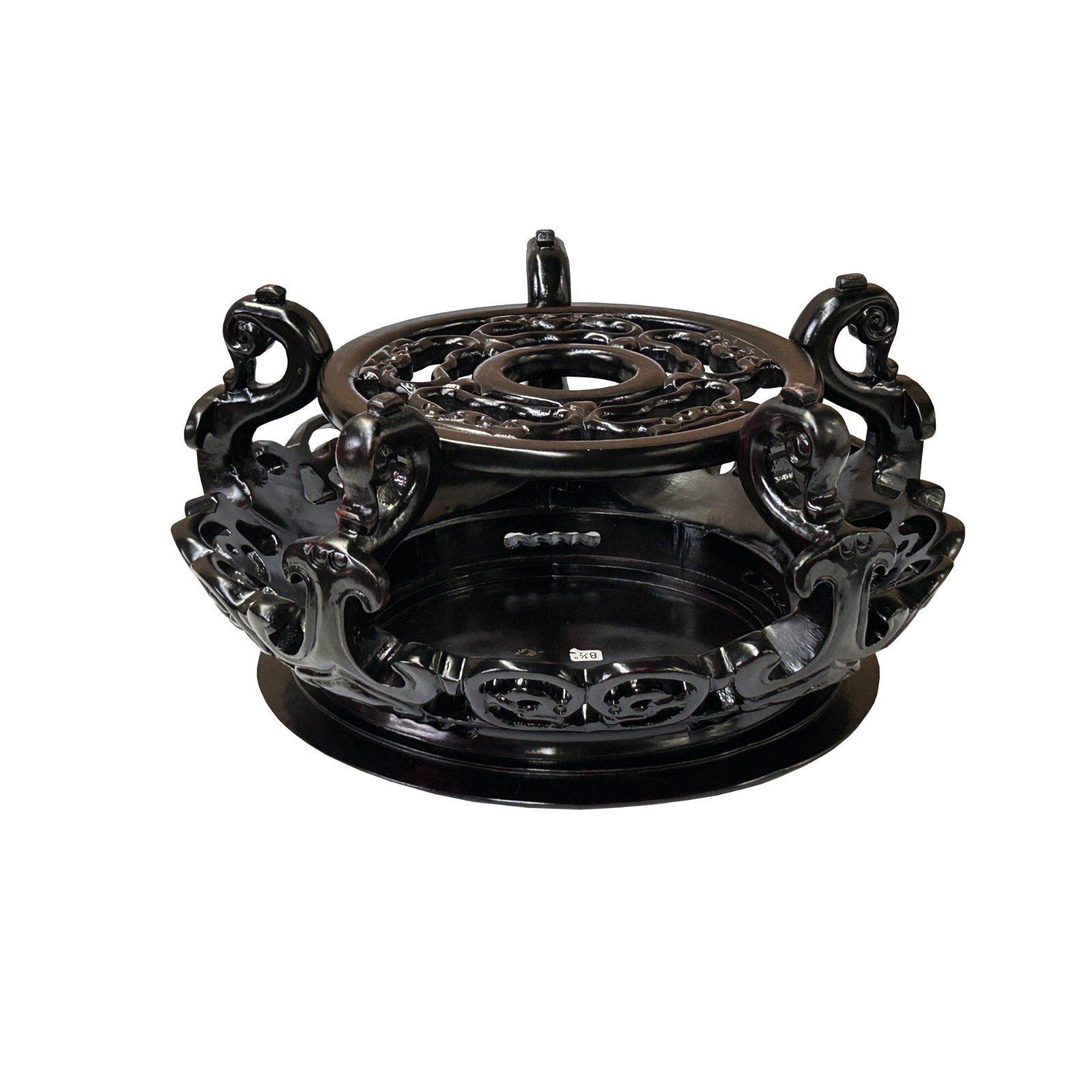 5.25″ Dark Black Brown Dragon Motif Round Wood Display Stand ws4219B