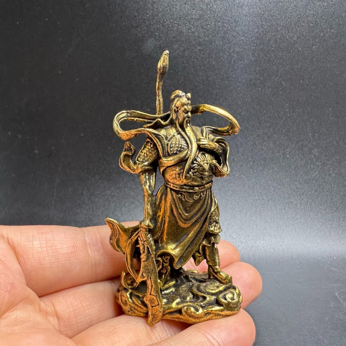 Brass Guan Gong Mini Statue God of Wealth Loyalty Feng Shui Desk Lucky Ornament