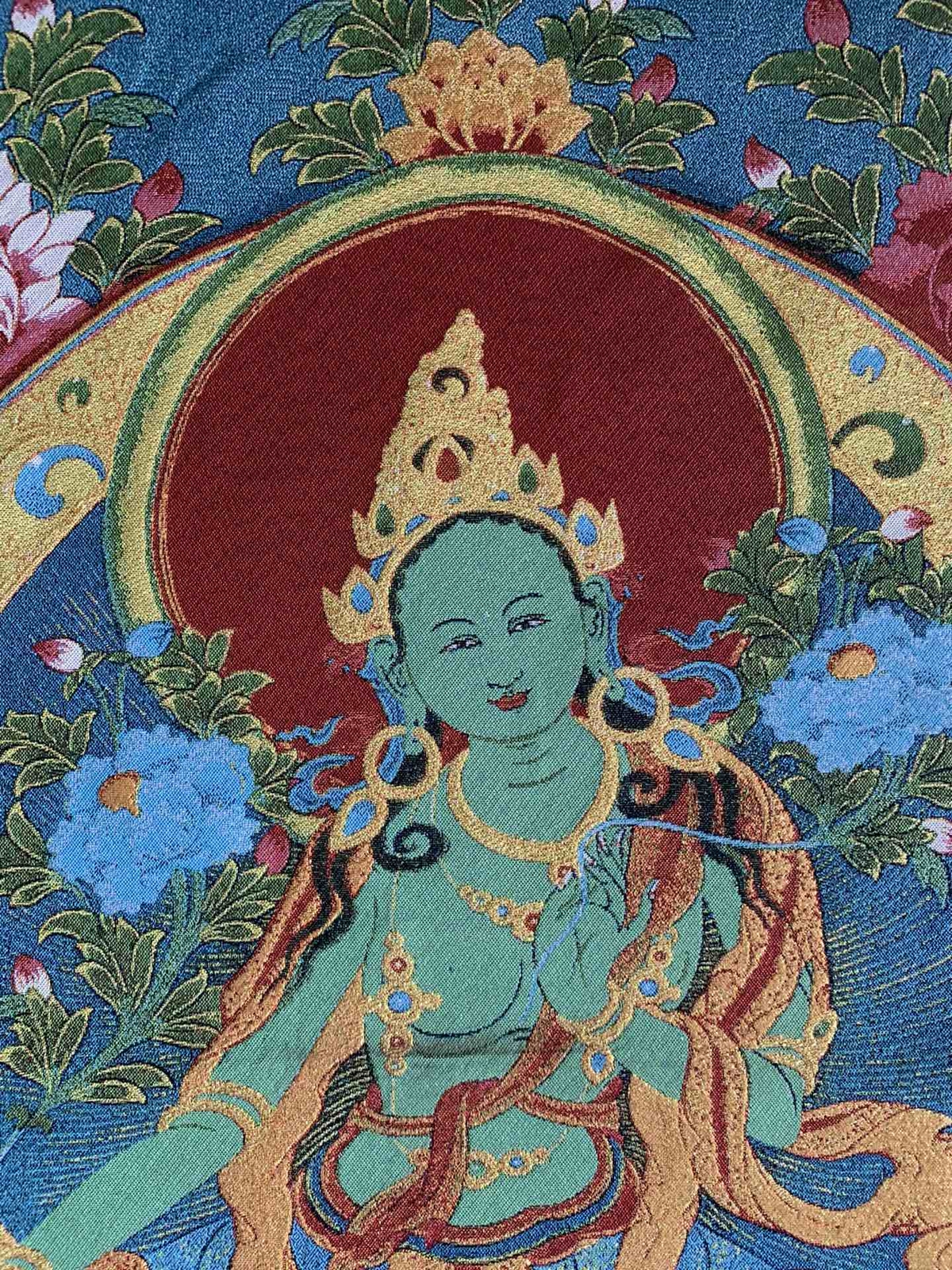 36″ Tibet Tibetan Cloth Silk Buddhism Green Tara Guanyin Tangka Thangka Mural 5