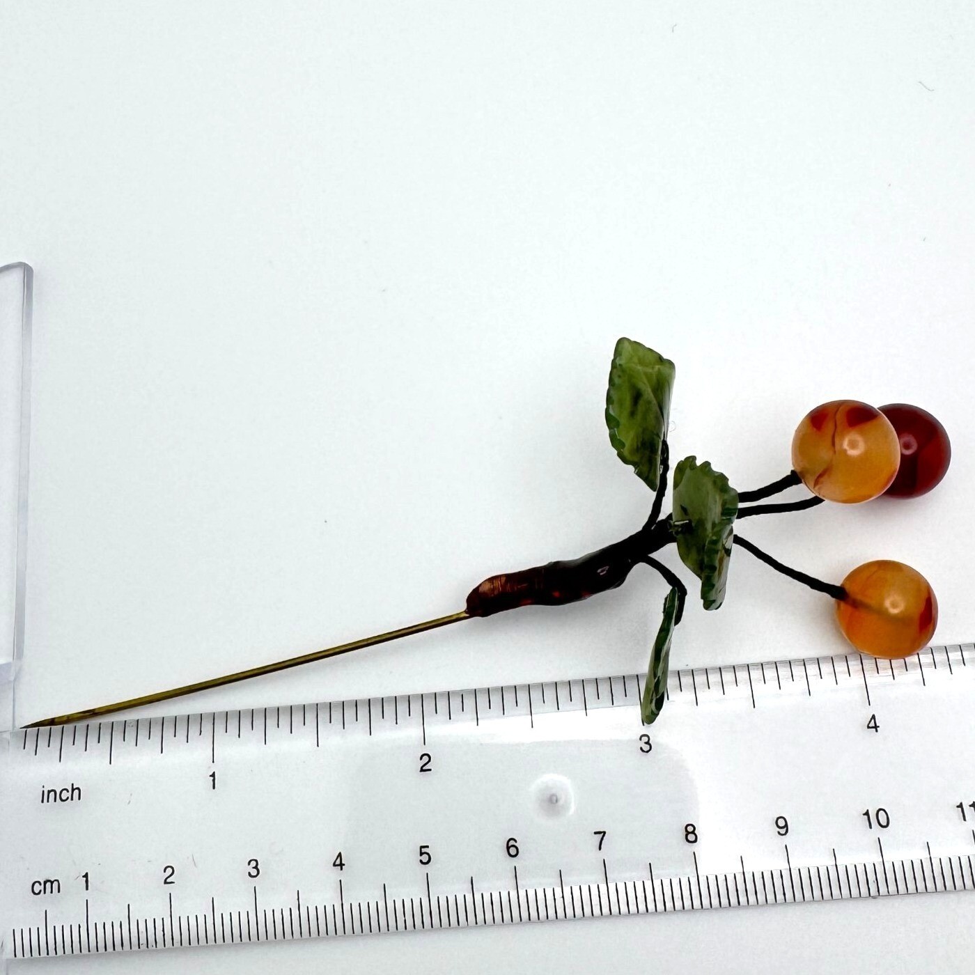 Hard-stone jades and agates carved cherry clusters 1980s Vintage