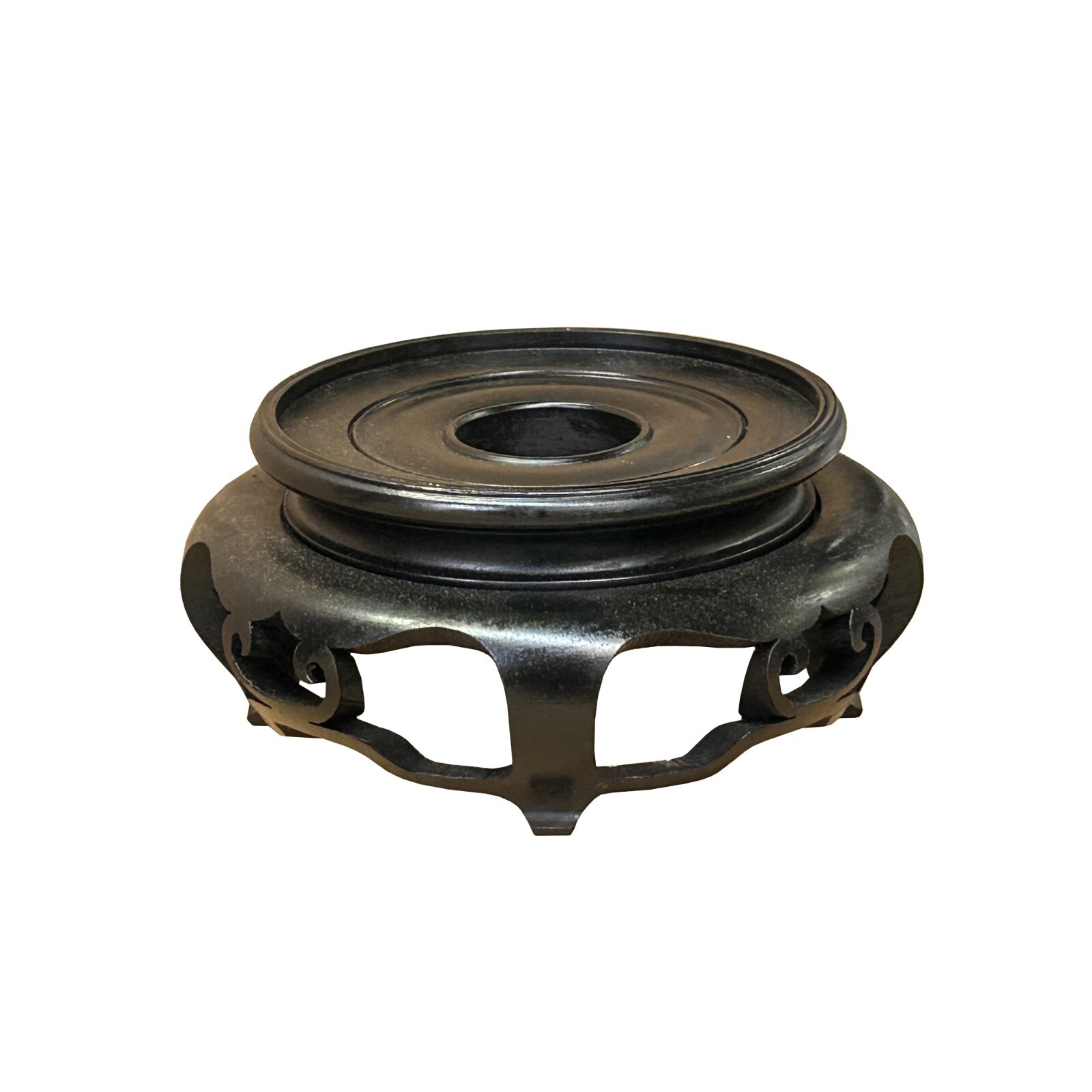 6″ Chinese Black Wood Round Legs Table Top Stand Display Easel Riser st1205