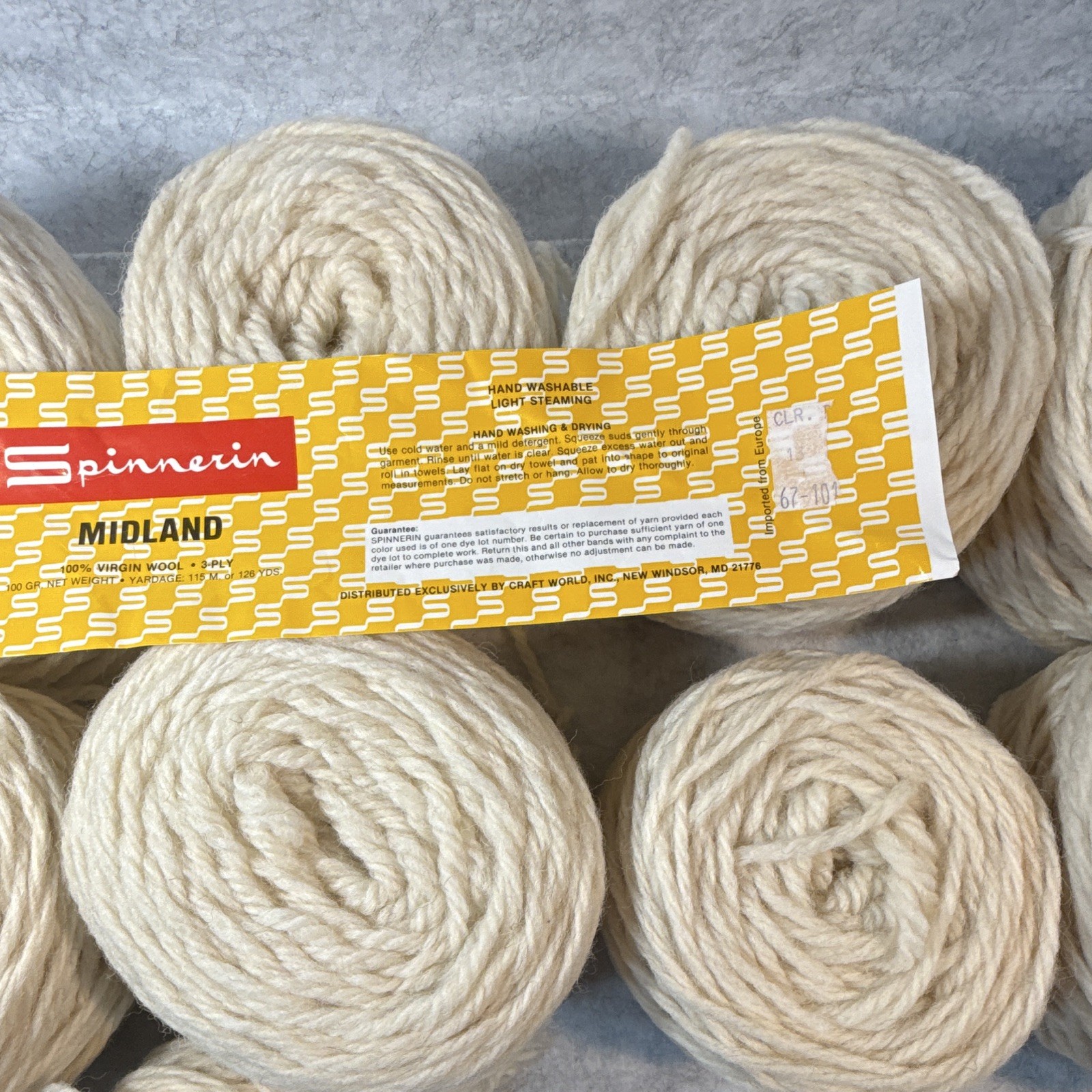 Spinnerin Midland 100% Virgin Wool 3-Ply Ivory Worsted Yarn Lot
