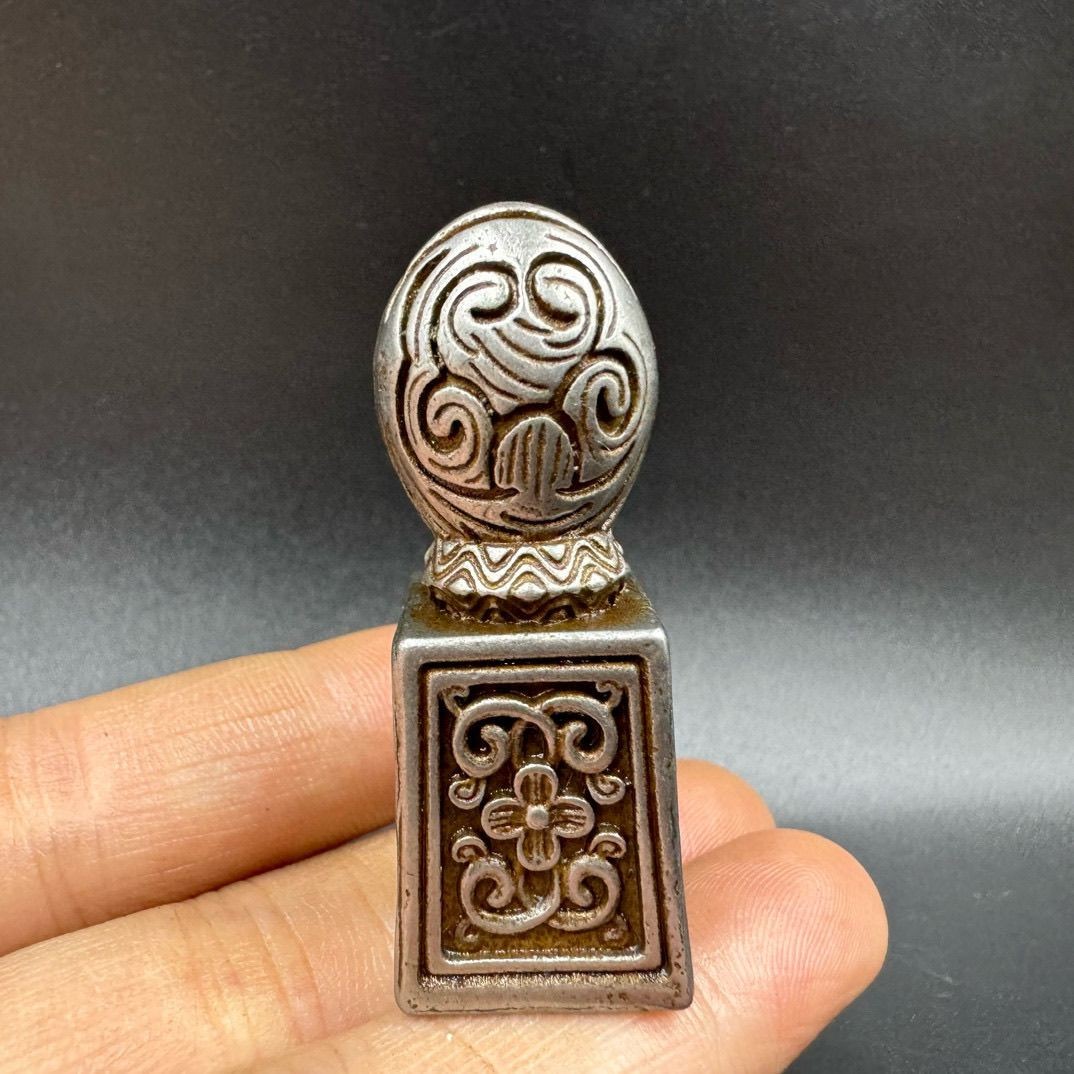 Vintage Tibetan Sky Iron Hand Carved Seal Nepal Dharma Stamp Collectible