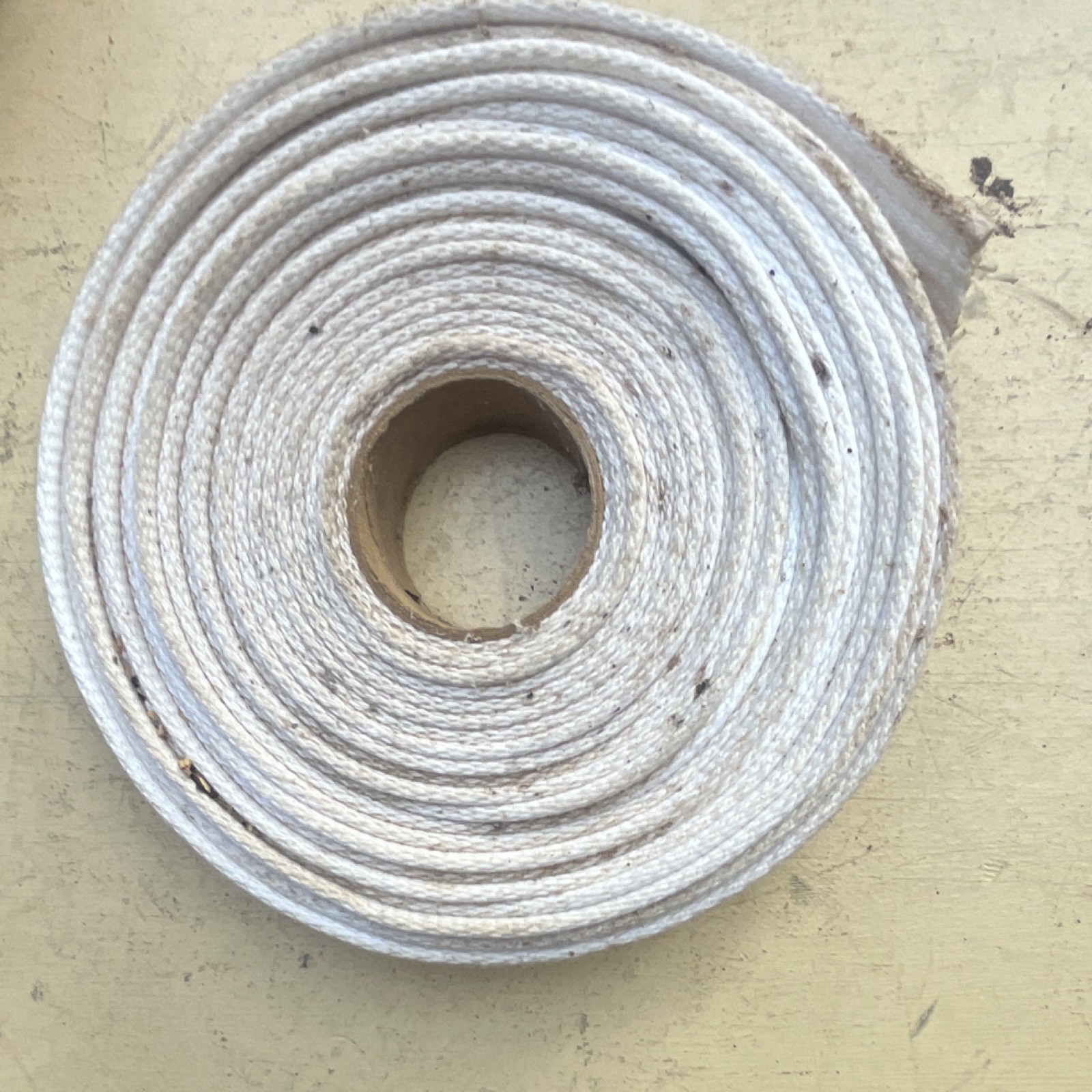 White Flat Braided Cotton Tape Roll Webbing Cord, Approx. 6 in Diameter