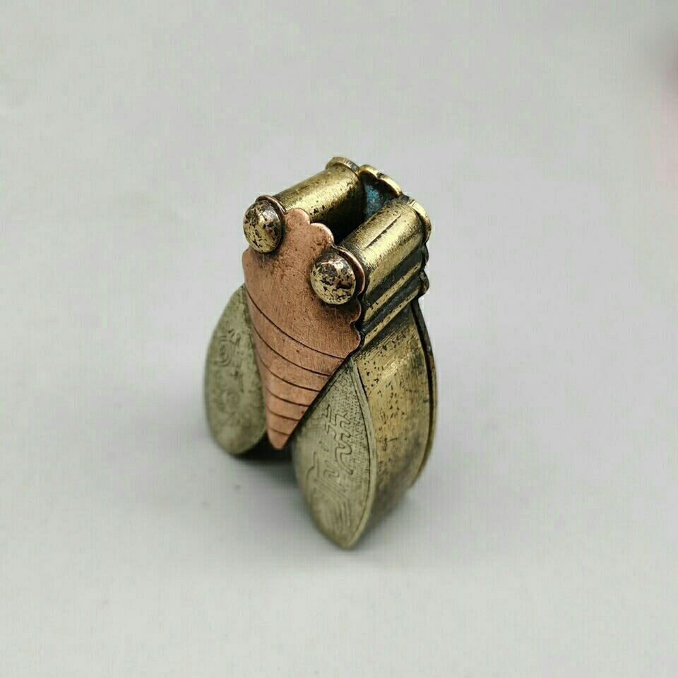 Vintage Mixed Metal Cicada Figurine Chinese Antique Handheld Ornament Pendant
