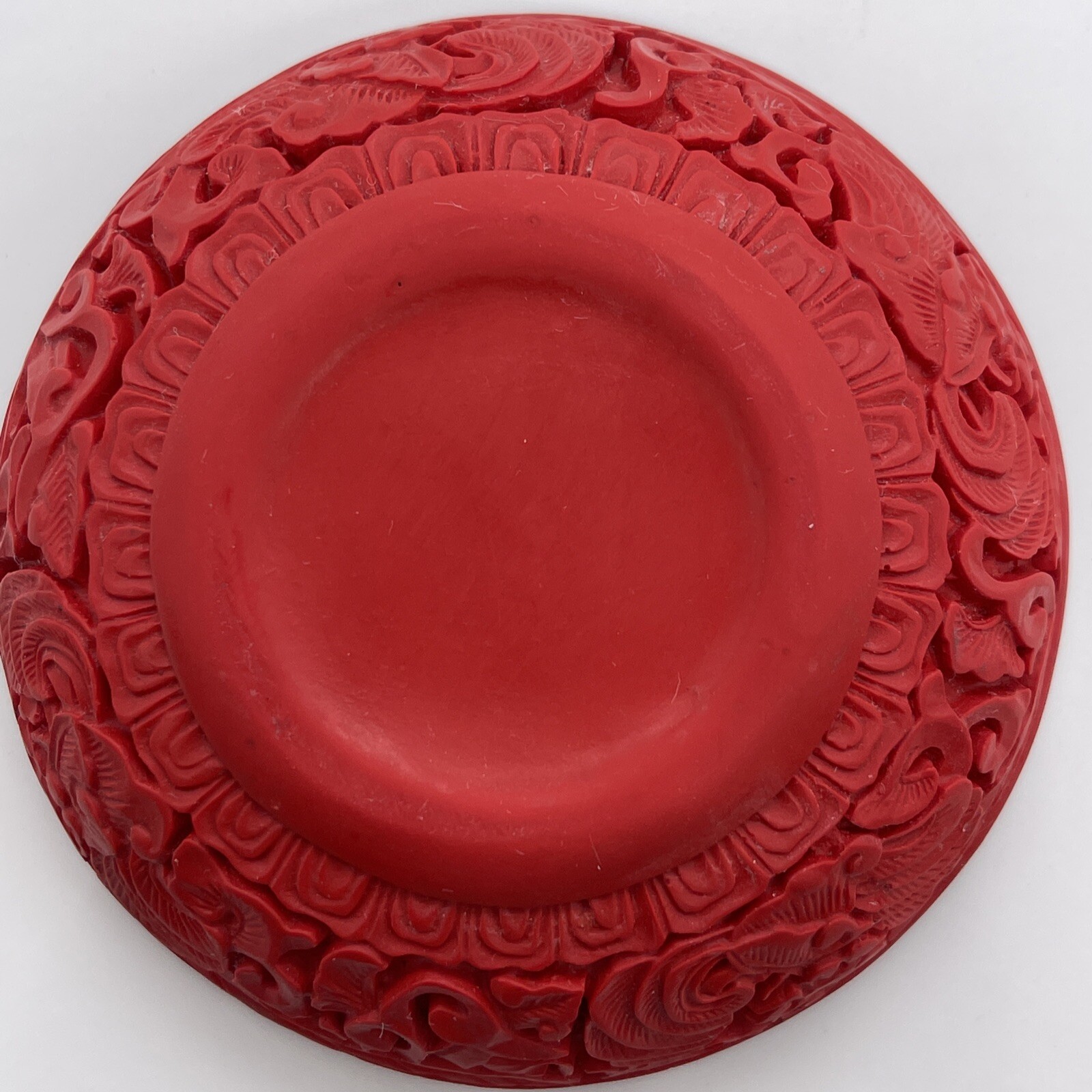 Trinket Box Cinnabar Phoenix Design on Lid & throughout Brilliant￼ Red￼ Vintage