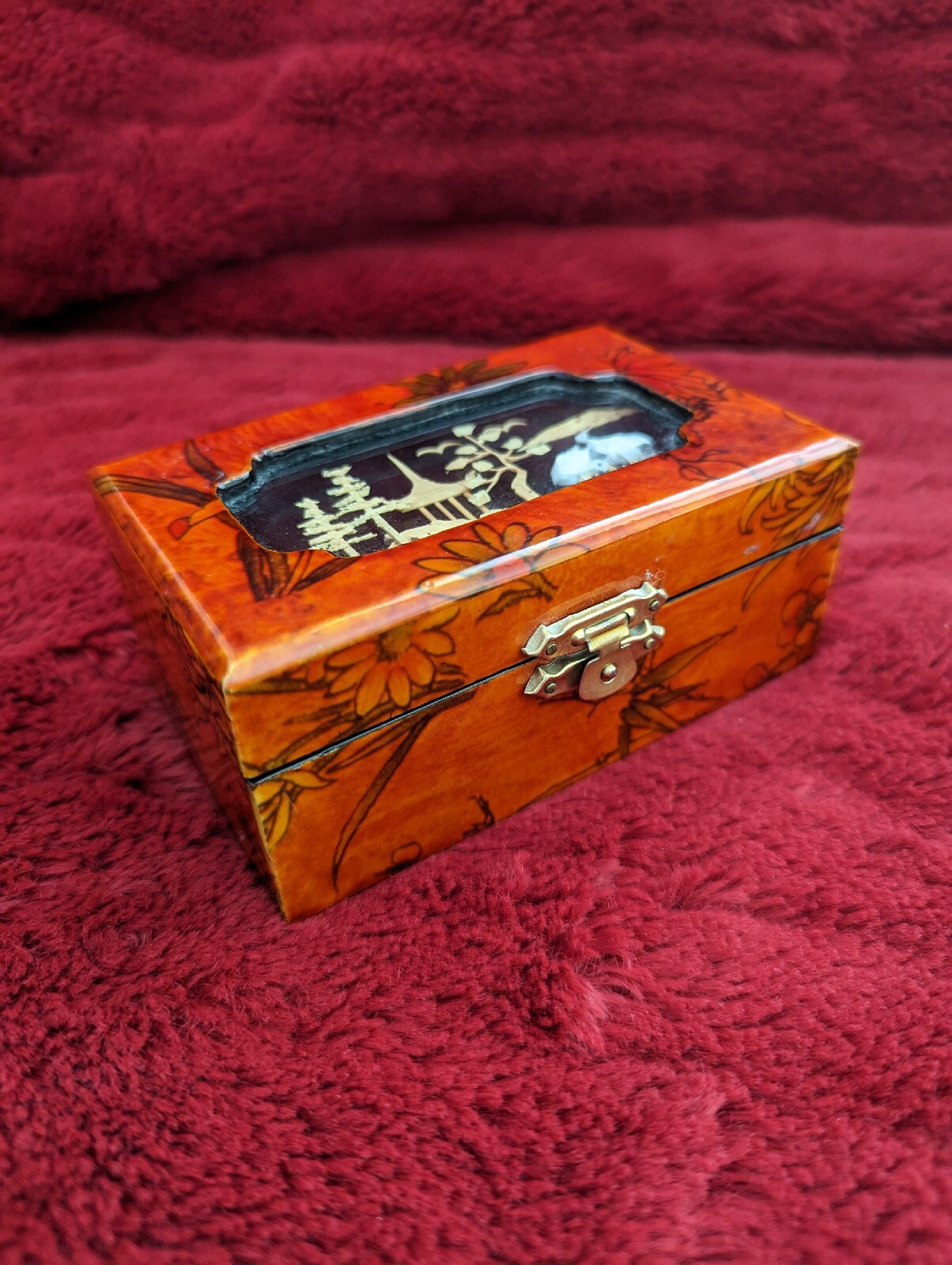 Chinese Lacquer Cork Diorama Wood Box