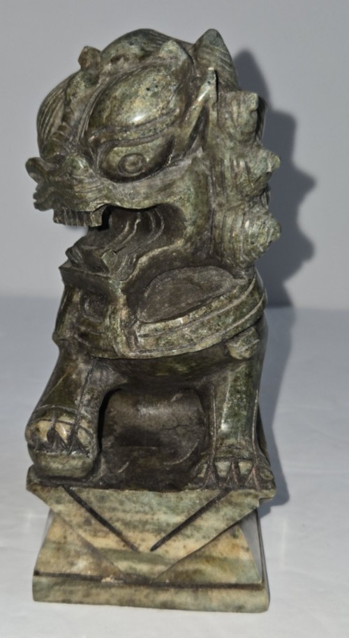 Vintage Hand Carved Jade Foo Dog Foo Lion Sculpture Feng Shui Lucky Protection