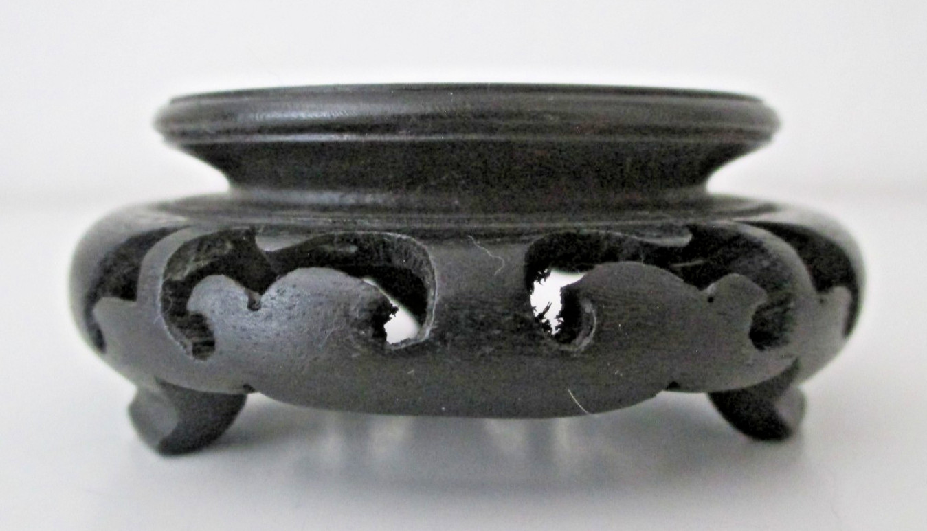 Chinese Black Round Hand Carved 3.75″ x 1.5″ T Stand for Base 3″ Vintage AZB