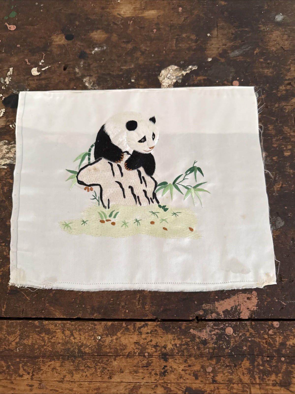 Vintage Chinese Panda Bear Suzhou Silk Embroidery Panels 9x 9