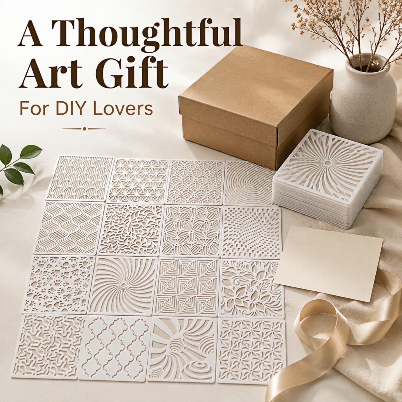 16 Pcs Geometric Stencils Reusable Abstract Layering Templates for Painting