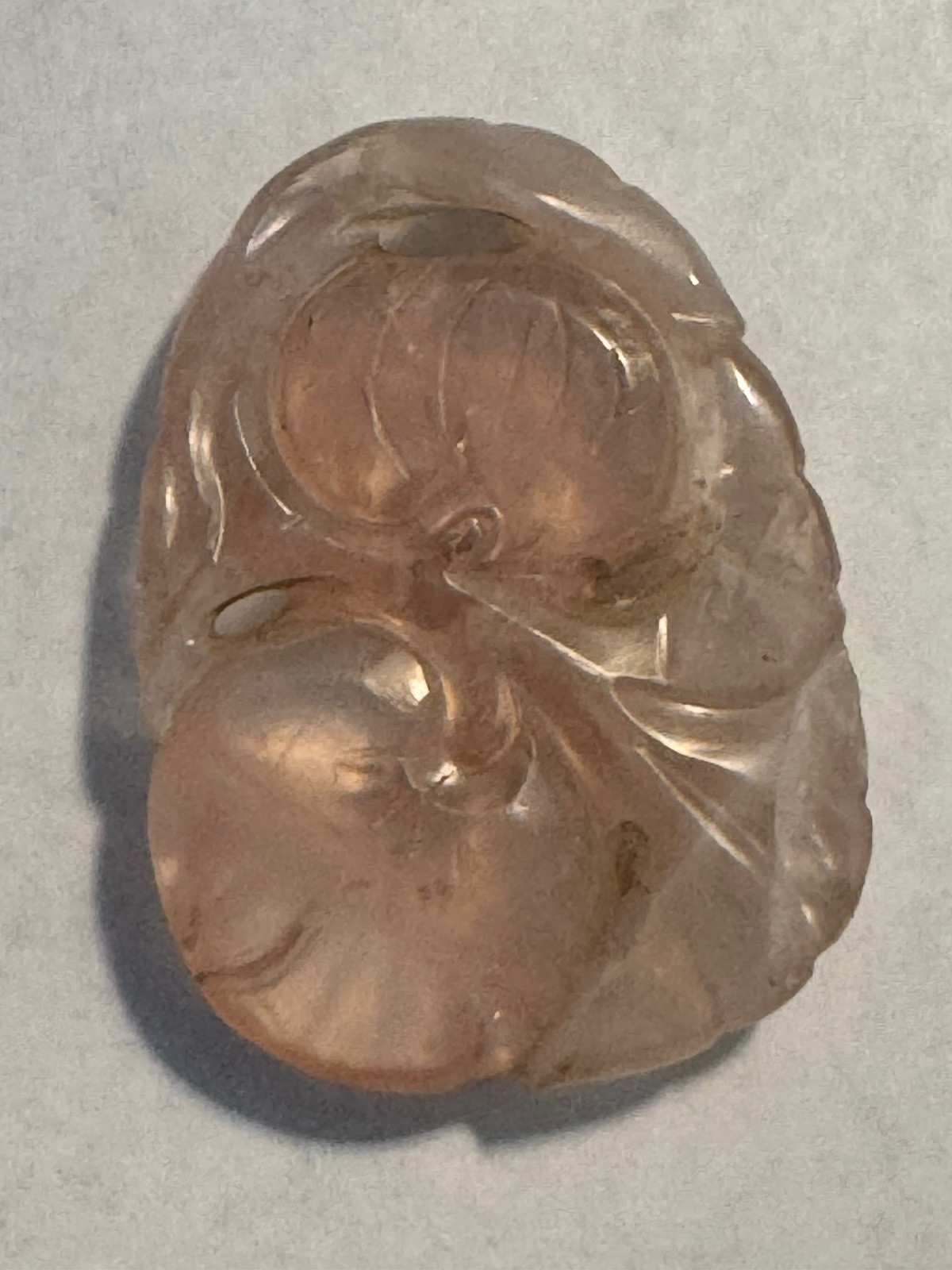 Vintage Hand Carved Top Grade Rose Quartz Chinese Themed Fruits & Leaves Pendant