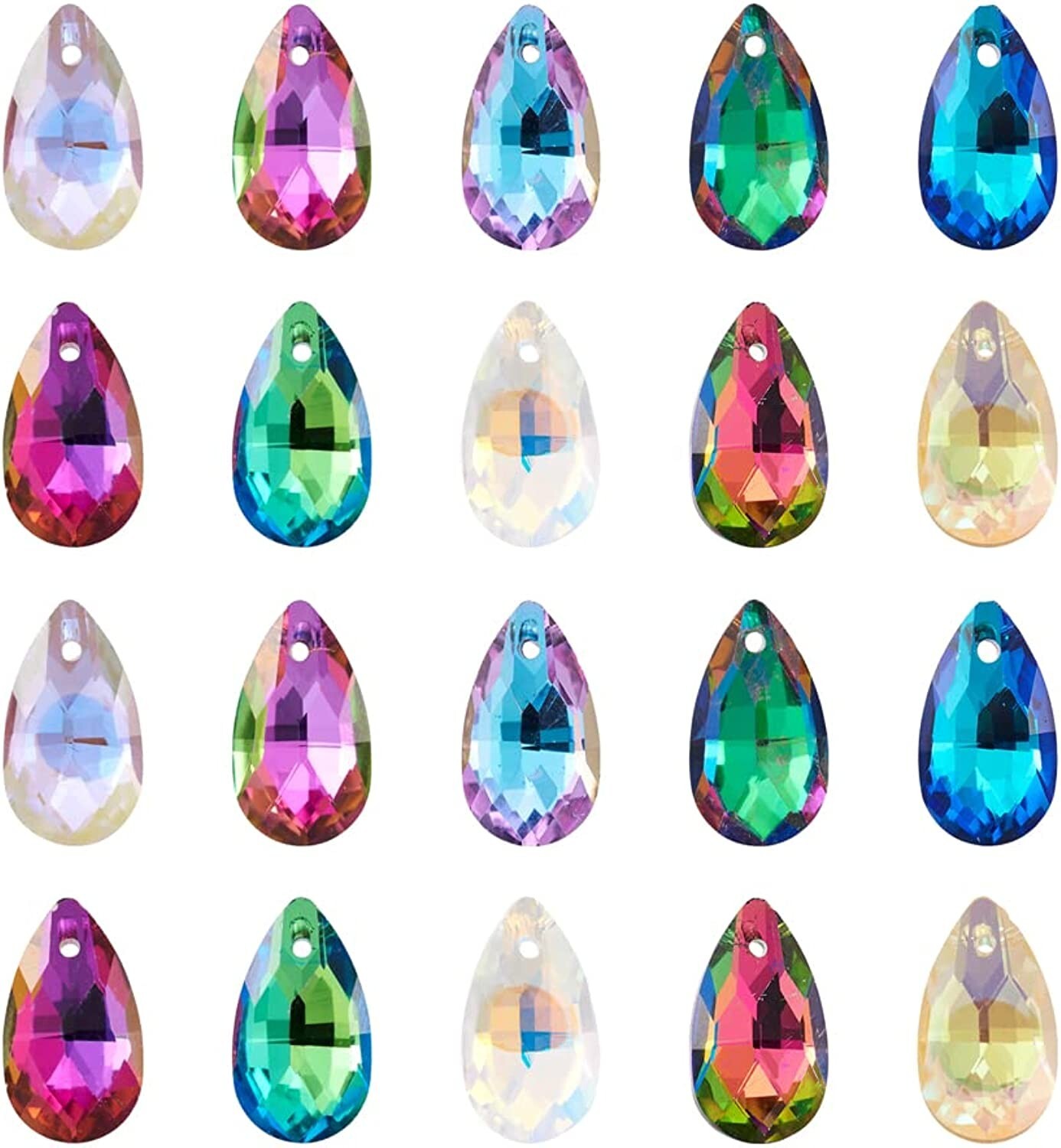 10 Teardrop Beads Glass Briolette Crystal Faceted 16mm Jewelry Supplies Rainbow