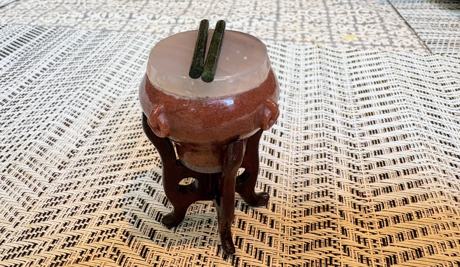 Vintage Semi Precious Jade & Agate Miniature Musical Instrument & Stand