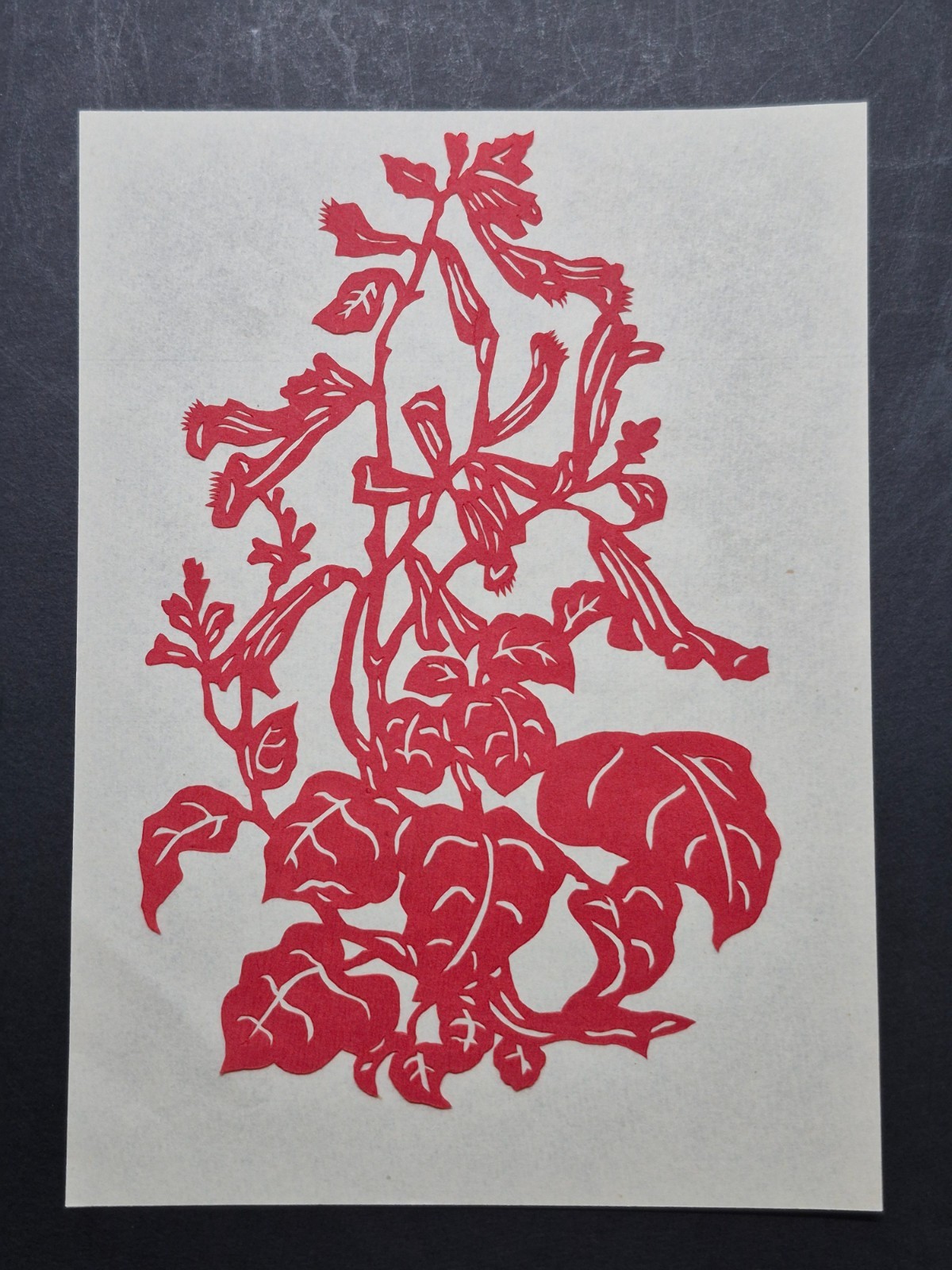 Unused Set of 10 Chinese Folk Art Paper cuts Floral, Fruit basket & fish Design
