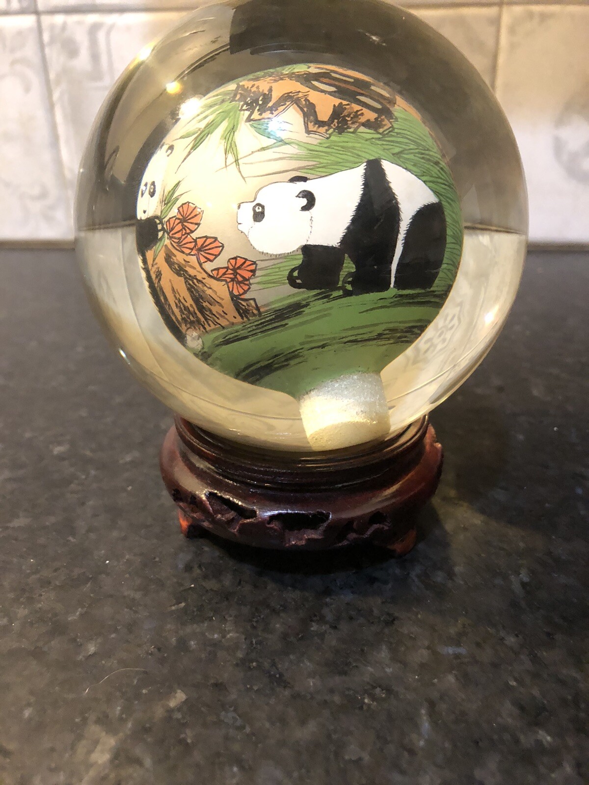 Chinese Glass Ball Sphere Reverse Hand Painted Pandas