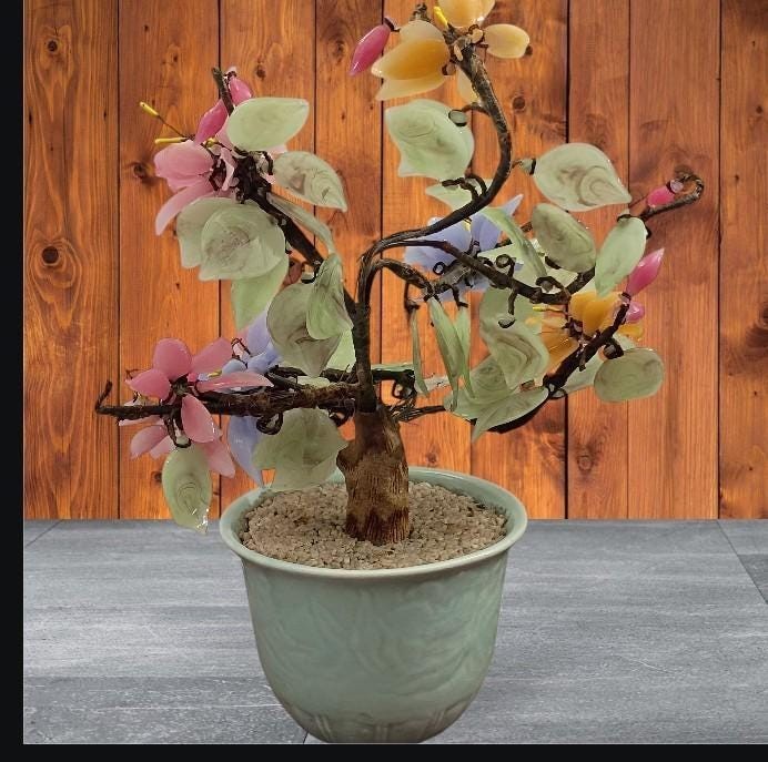 Glass Gemstone Vintage Bonsai Flower Multi Color