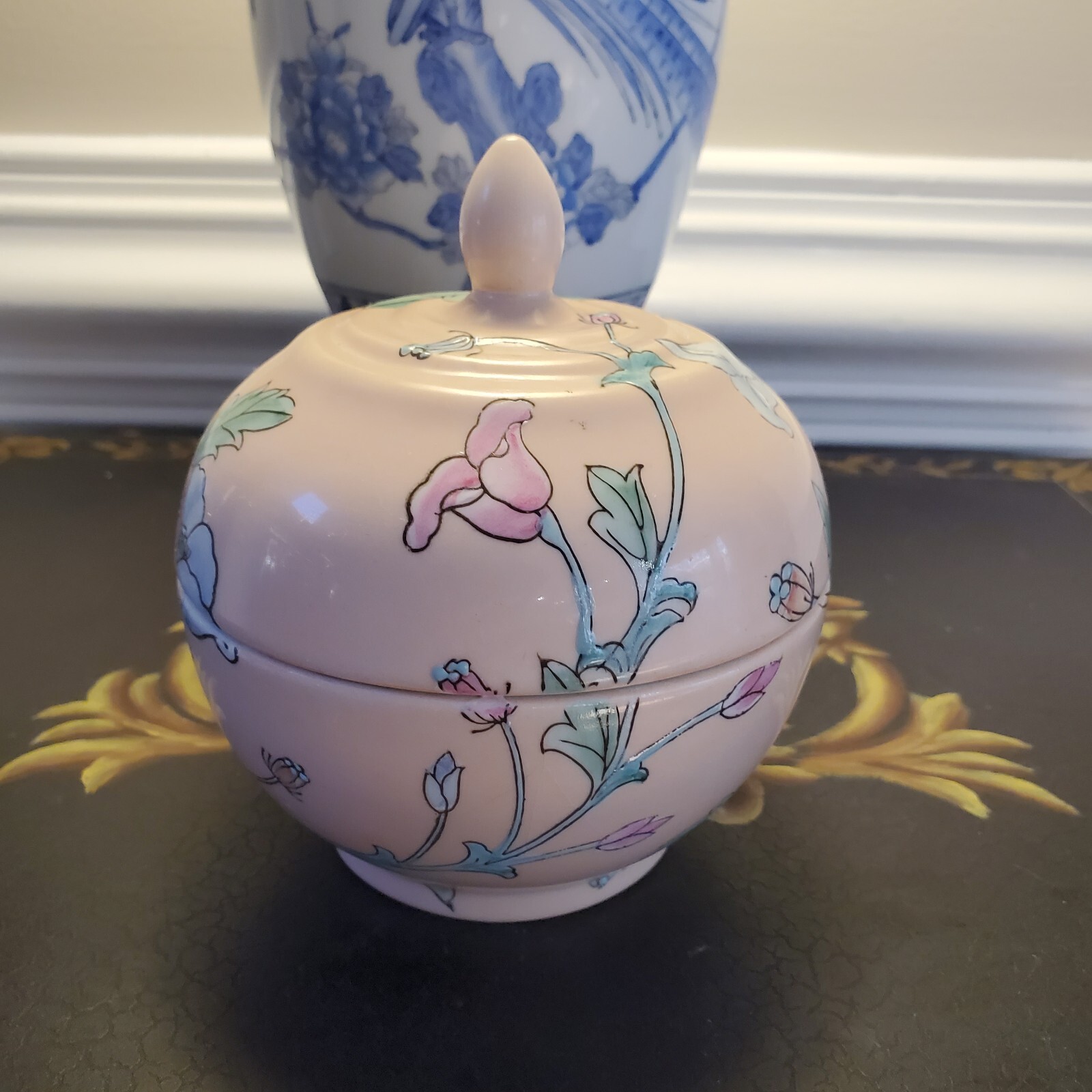 Pink Lidded Dish Toyo Whispering Garden HFP Macau Floral Ceramic Bowl Lid