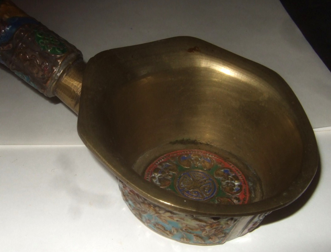 Chinese Brass Enamel Ashtray Estate Heirloom